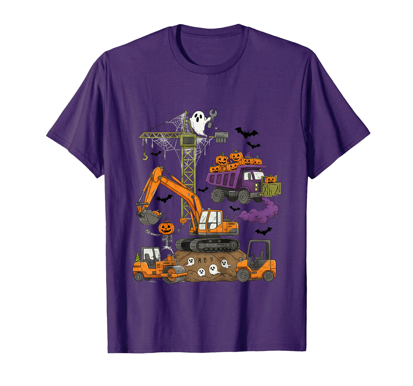Spooky Construction Trucks Halloween Costume Ghost Skeleton T-Shirt