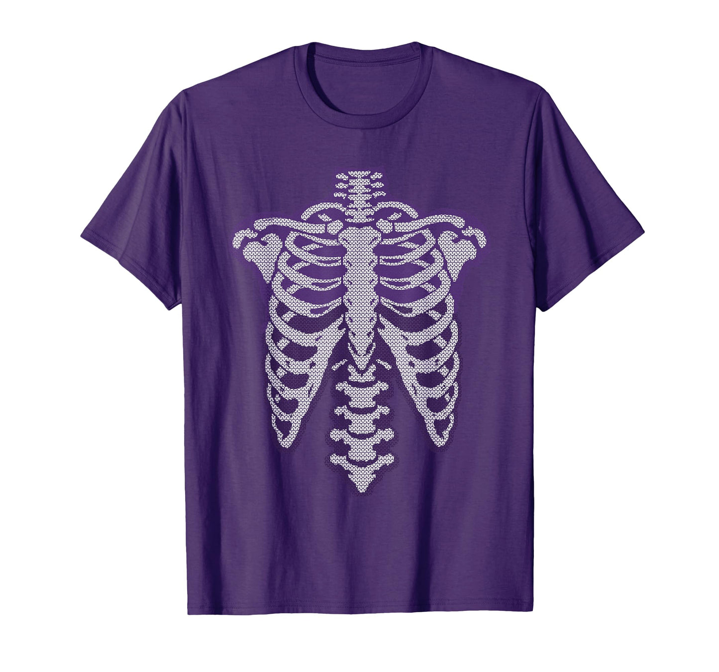 Purple Knitted Skeleton Ribcage with Pixel Style Pattern T-Shirt