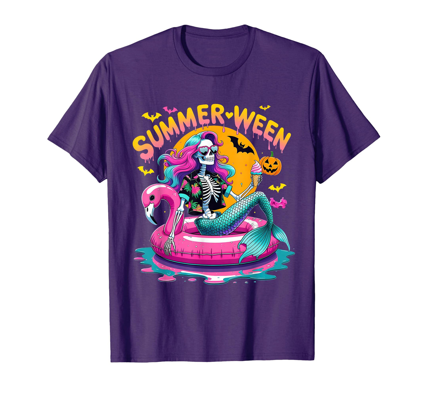 Summerween Vibes Skeleton Mermaid Ice Cream T-Shirt