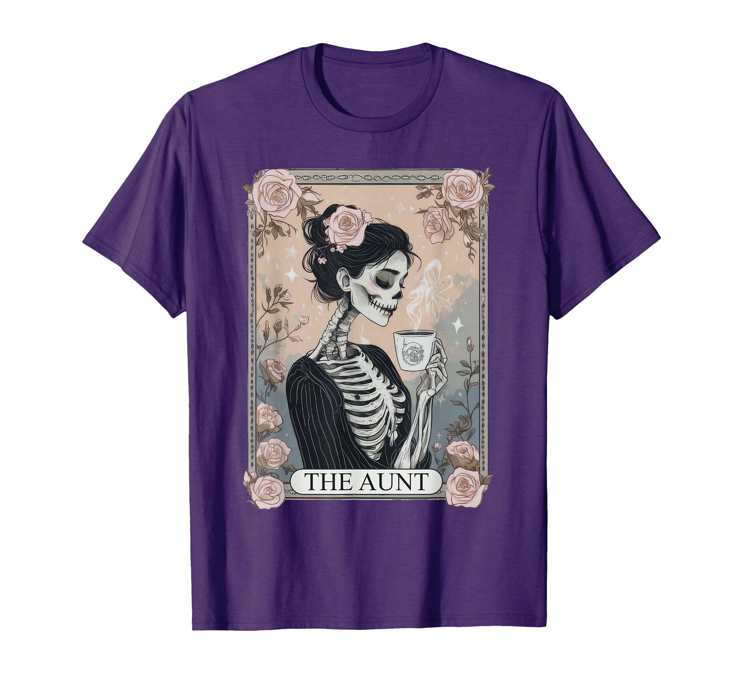 The Aunt Tarot Skeleton Coffee Gothic Halloween Tee T-Shirt