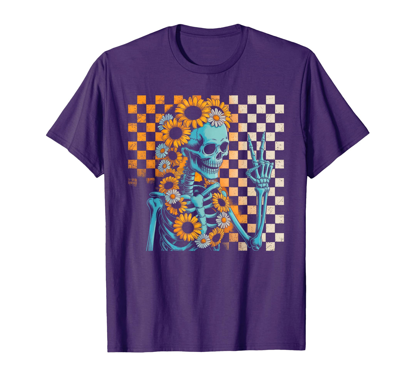 Retro Fall Skeleton Halloween Skeleton Flower Spooky Season T-Shirt