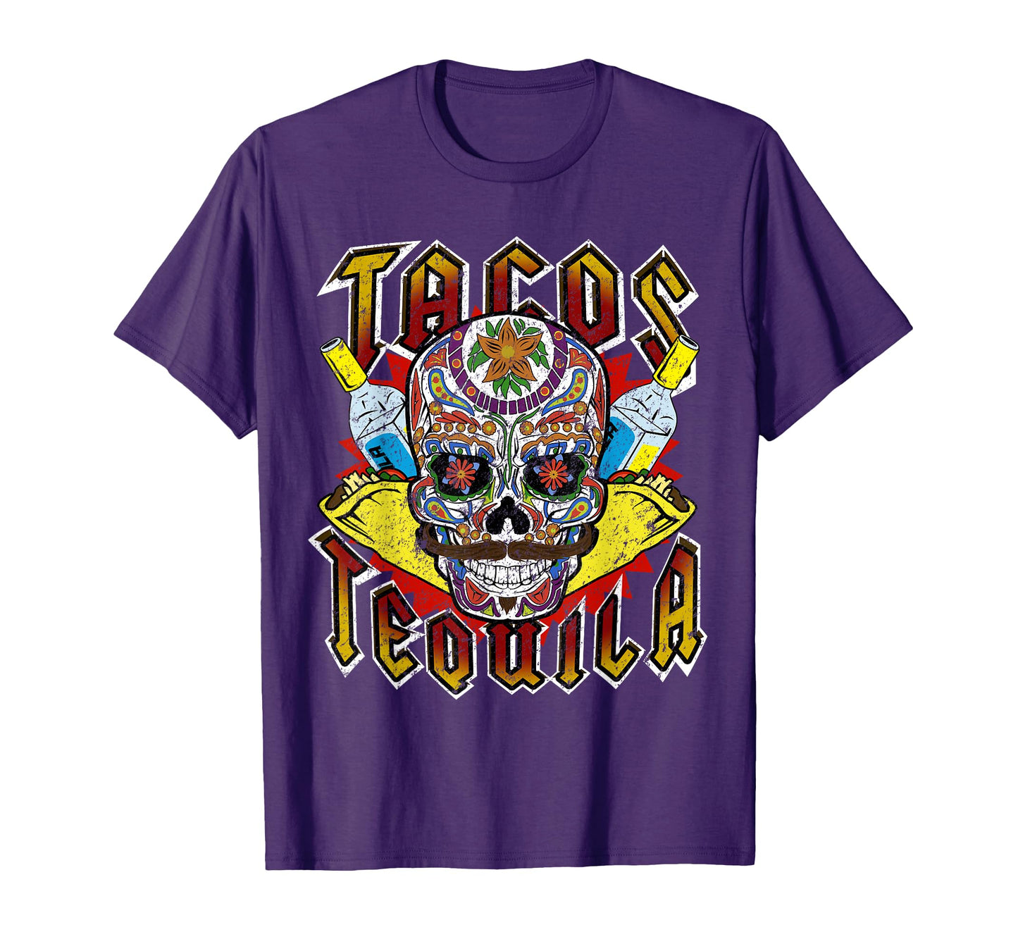 Tacos & Tequila T Shirt | Vintage Sugar Skull Graphic Tee T-Shirt