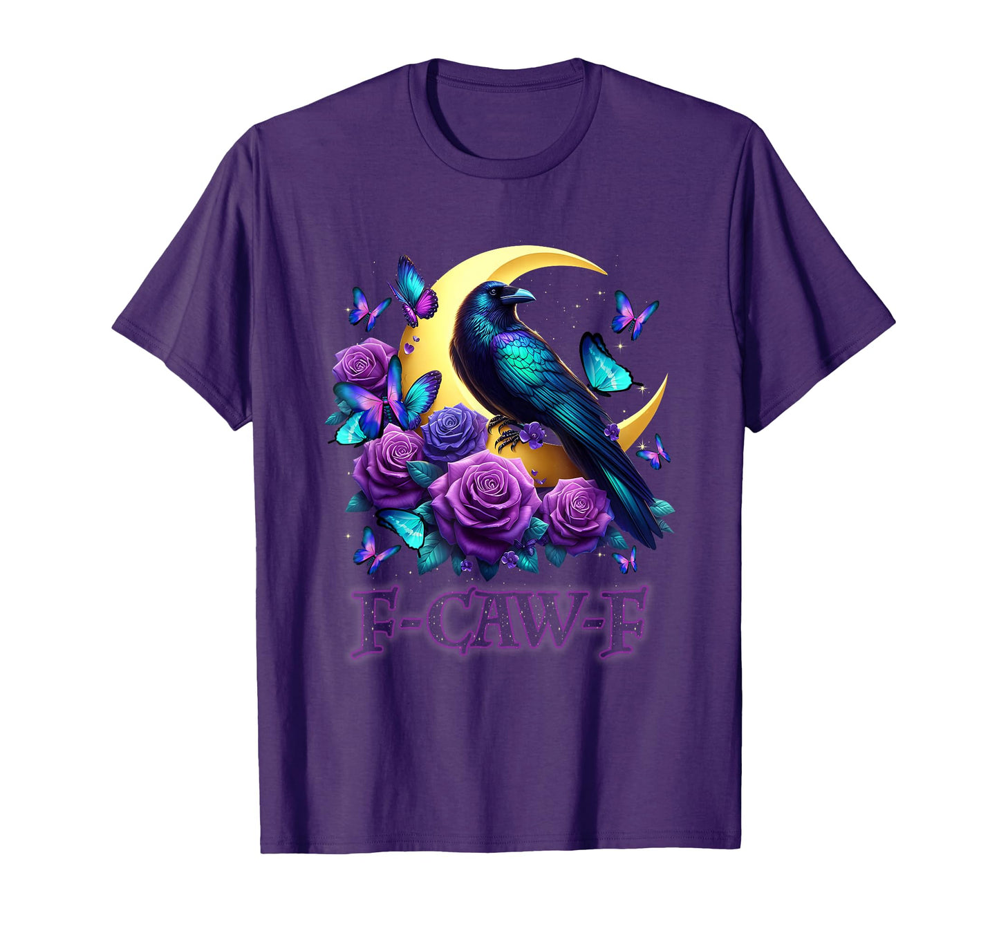 F-Caw-F Raven Black Crow Teal Rose Gothic Halloween T-Shirt