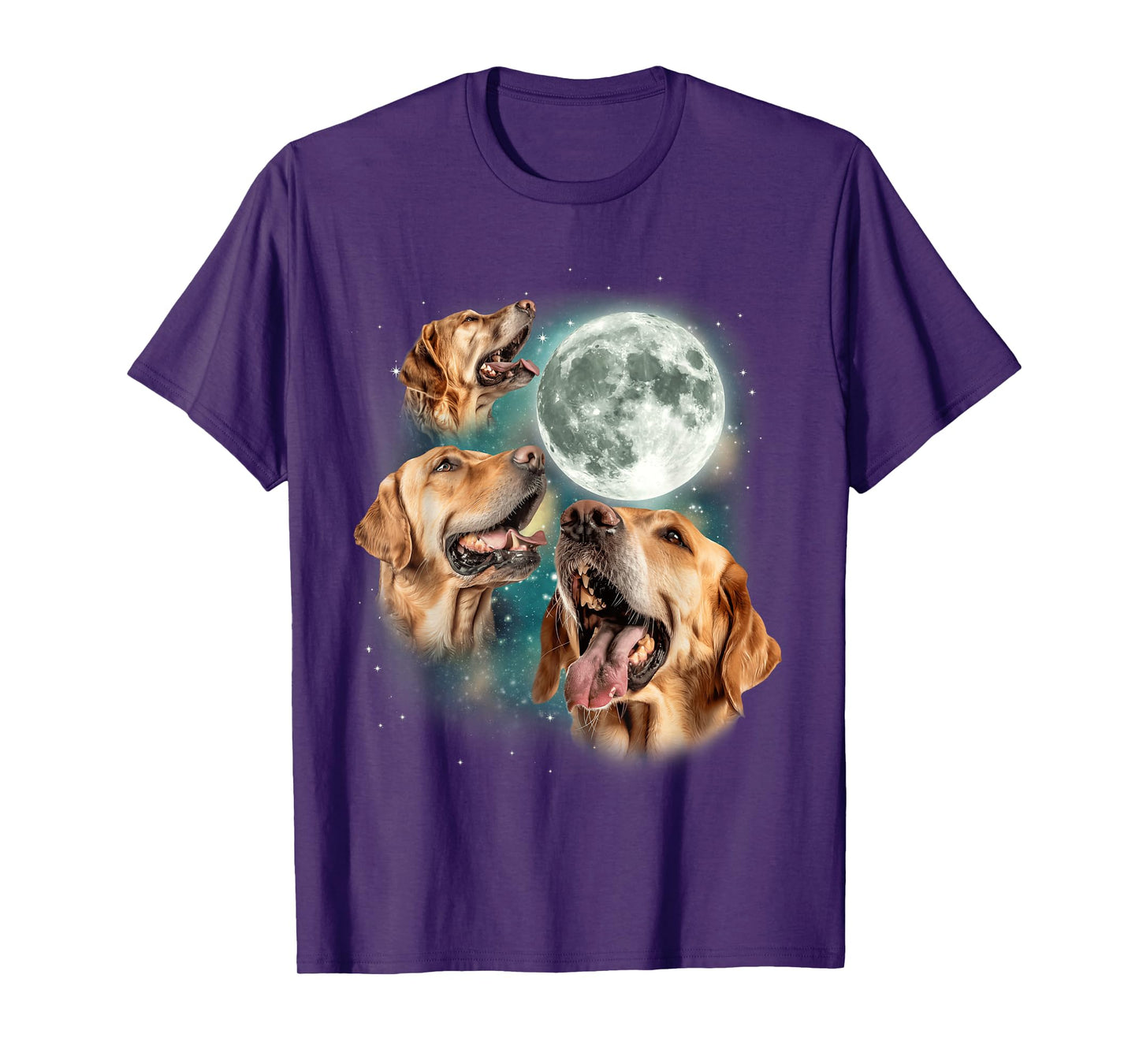 Three Golden Retriever Moon | Funny Dog Lover Canine Meme Men Women T-Shirt