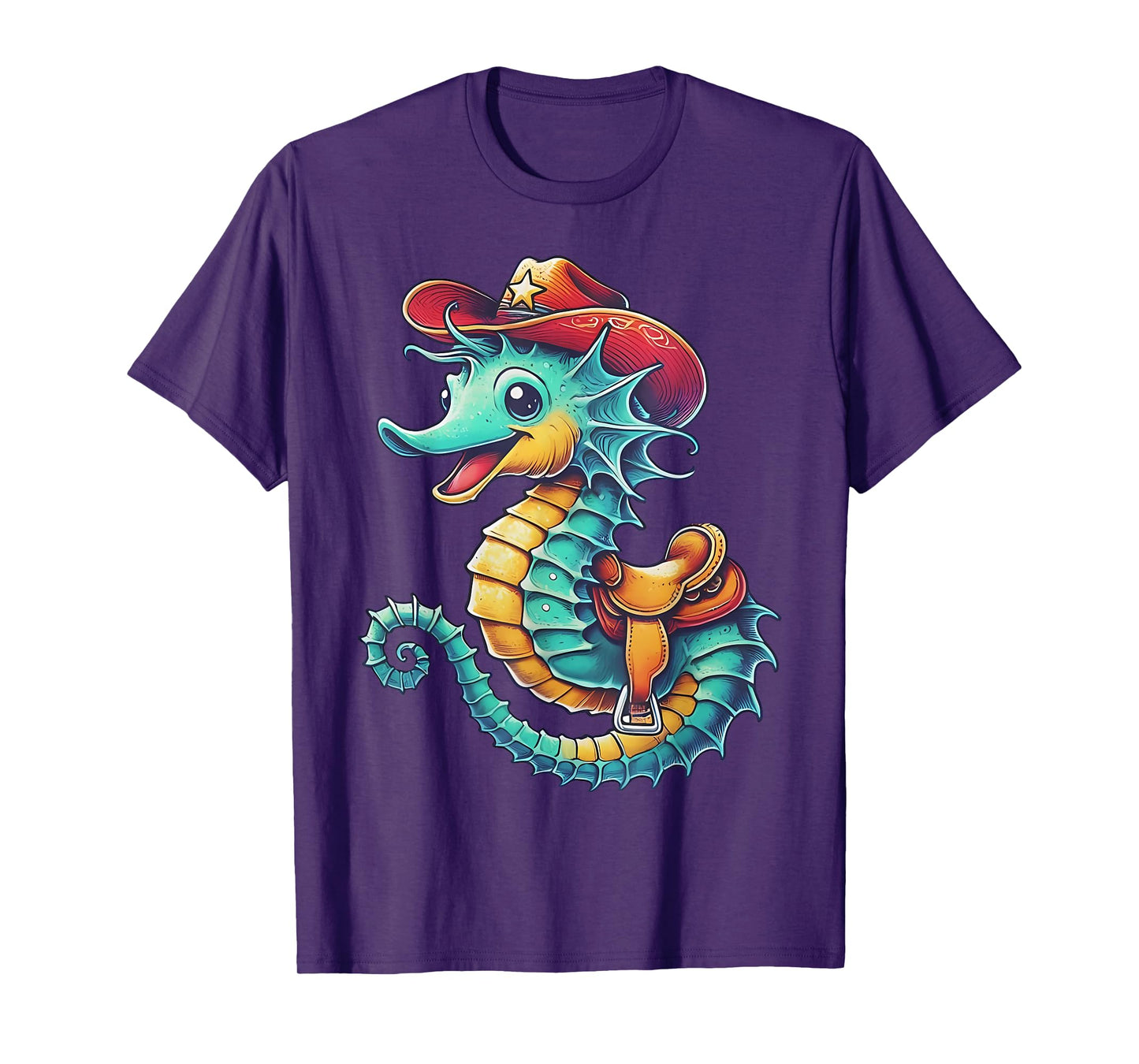 Cowboy Seahorse Colorful Underwater Sea Rodeo Ocean Western T-Shirt