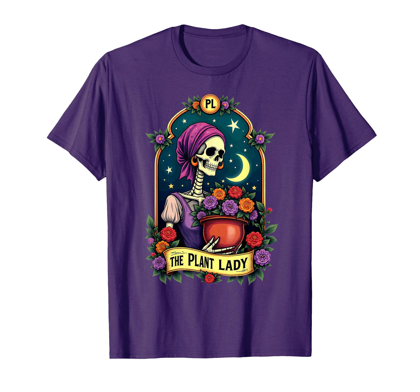 Gothic Tarot Card The Plant Lady Skeleton Halloween T-Shirt