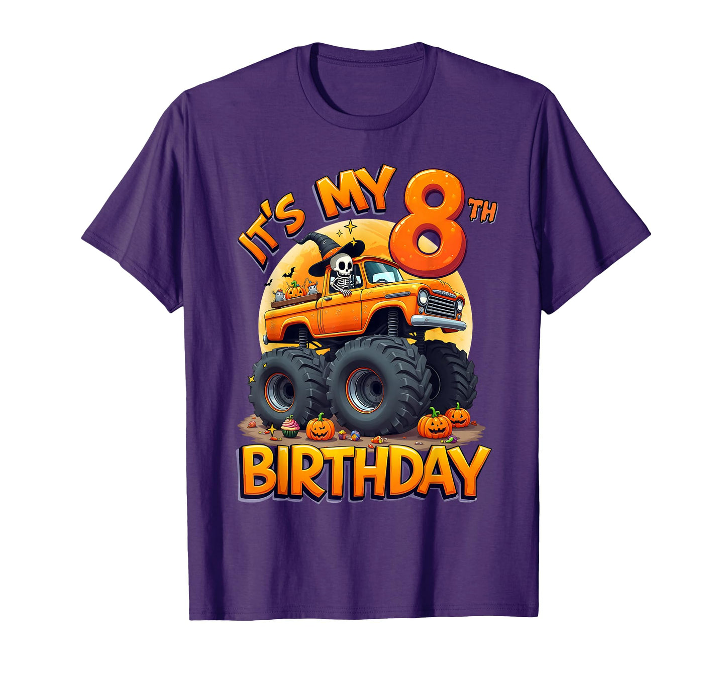 Kids It's My 8th Birthday Boy Halloween Monster Truck T-Shirt