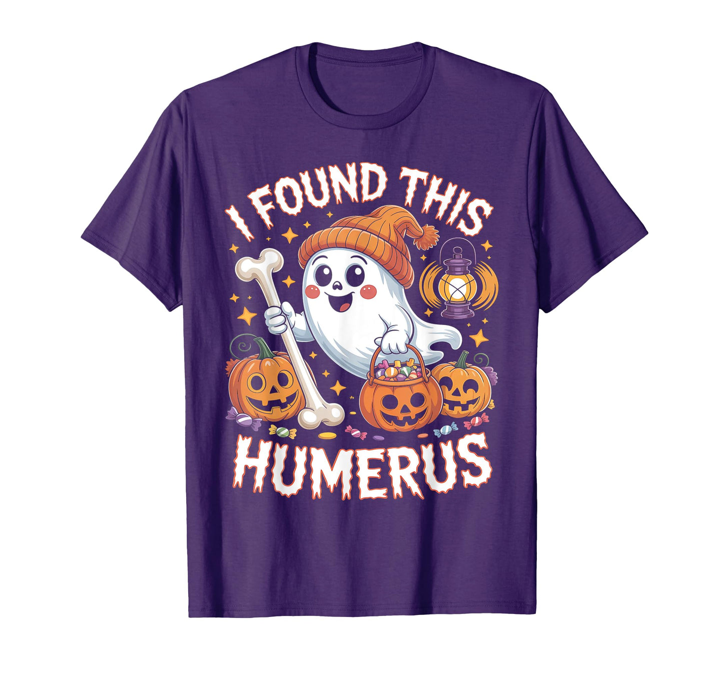I Found This Humerus Funny Halloween Ghost Skeleton Womens T-Shirt