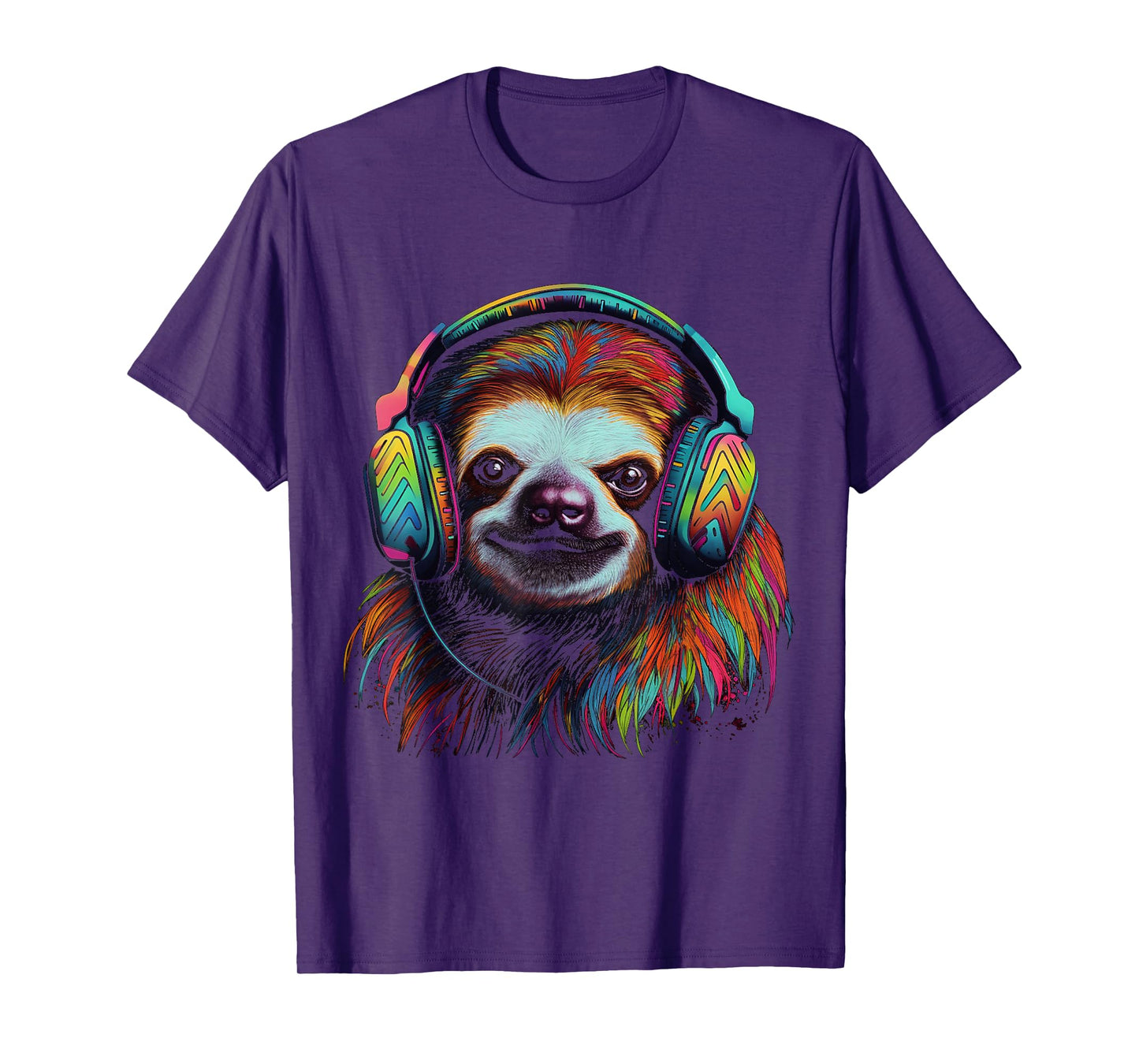 Sloth Artwork Music Colourful Animal Headphones Sloth T-Shirt