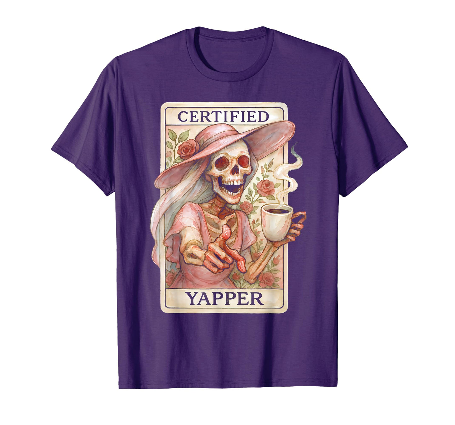 Certified Yapper Shirt Funny Skeleton Coffee Tarot Card T-Shirt