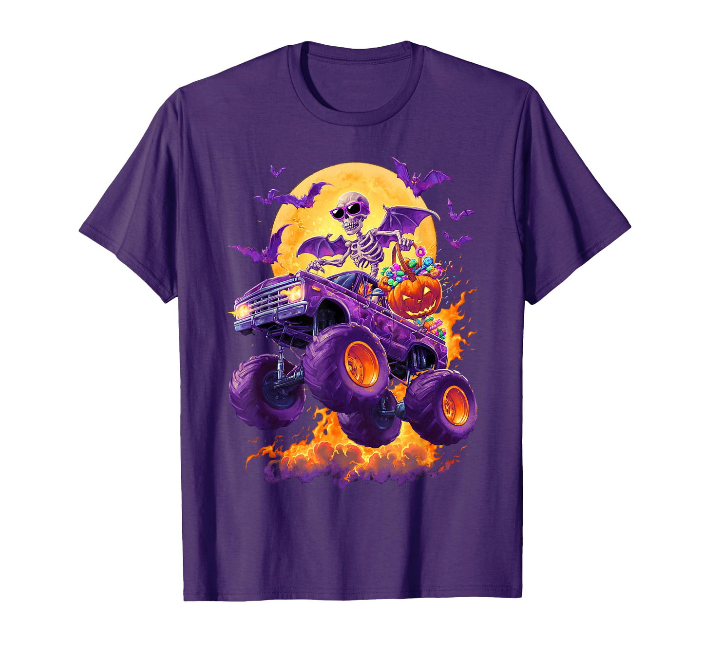 Spooky Skeleton Riding Monster Truck T-Shirt