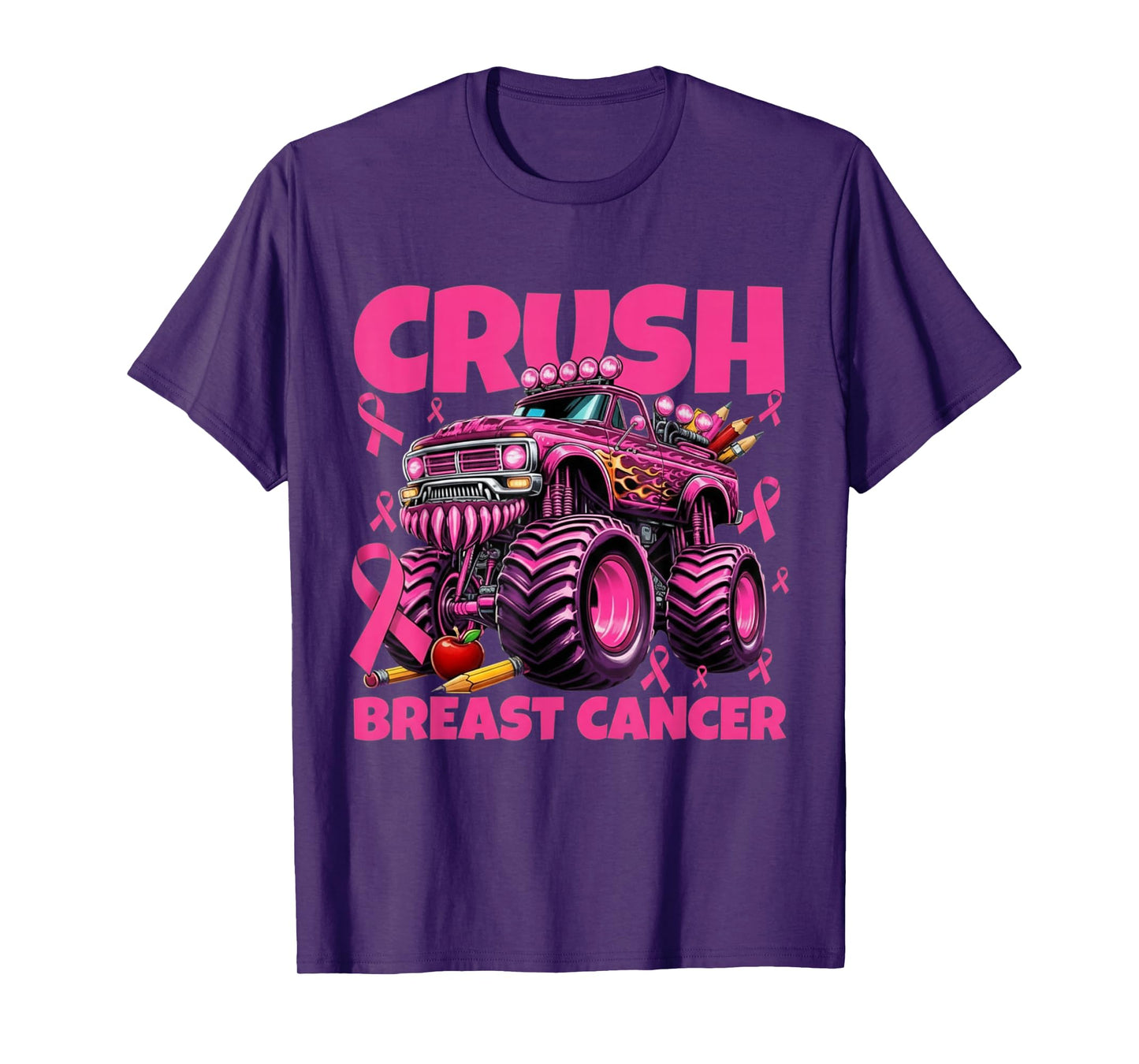 Crush Breast Cancer Awareness Kids Monster Truck Pink Ribbon T-Shirt