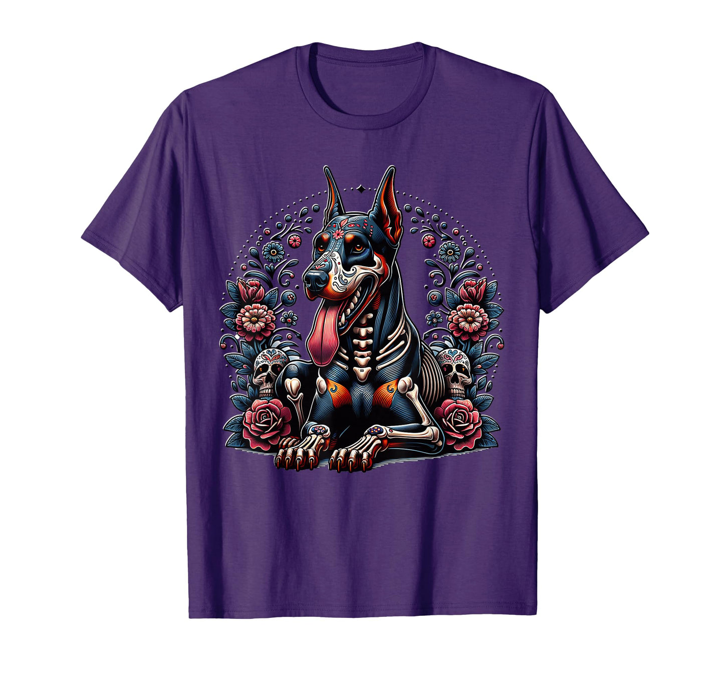 Doberman Dia De Los Muertos Doberman Halloween Dobie T-Shirt