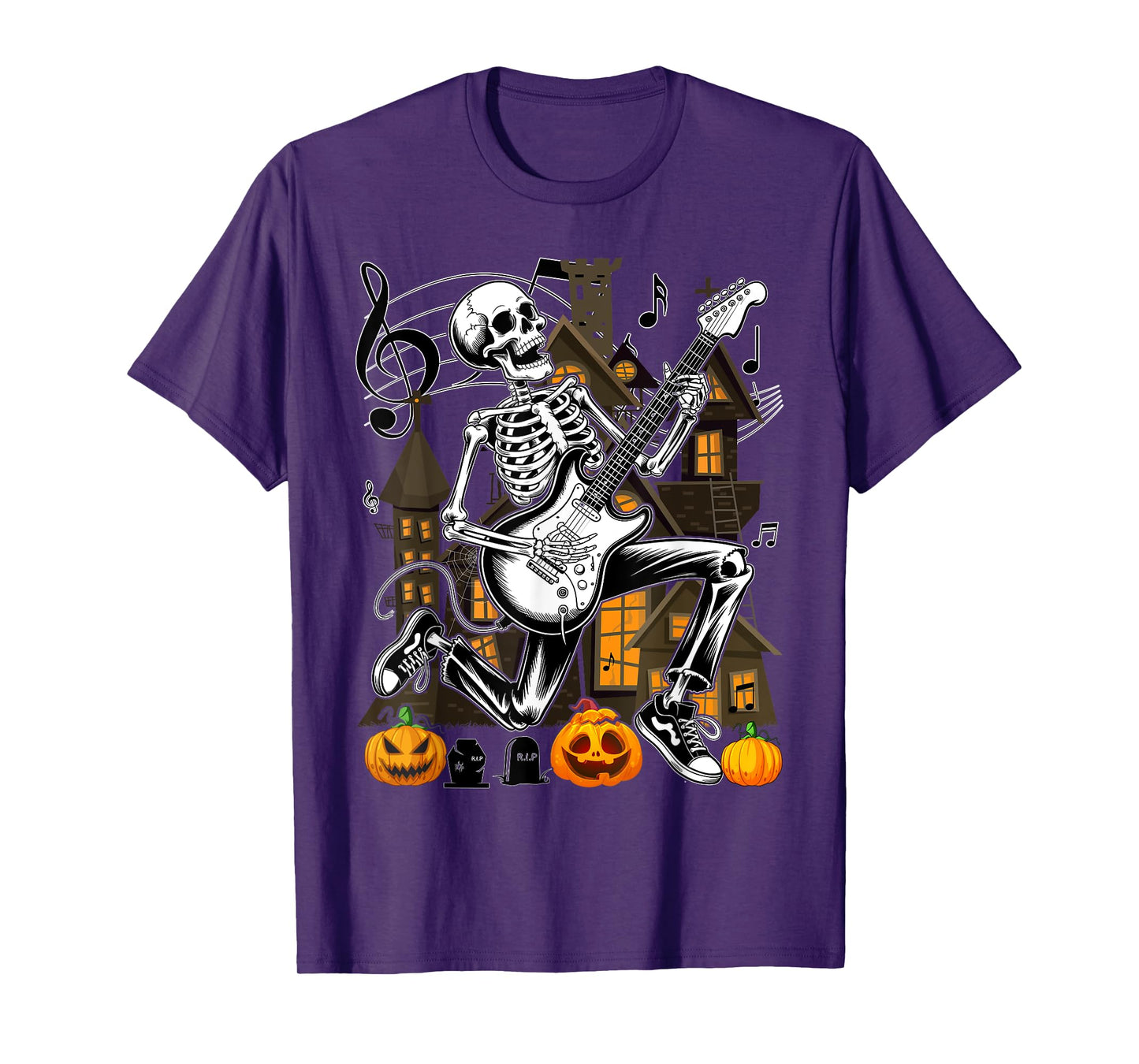 Halloween Skeleton Playing Guitar - Rock and Roll Band T-Shirt