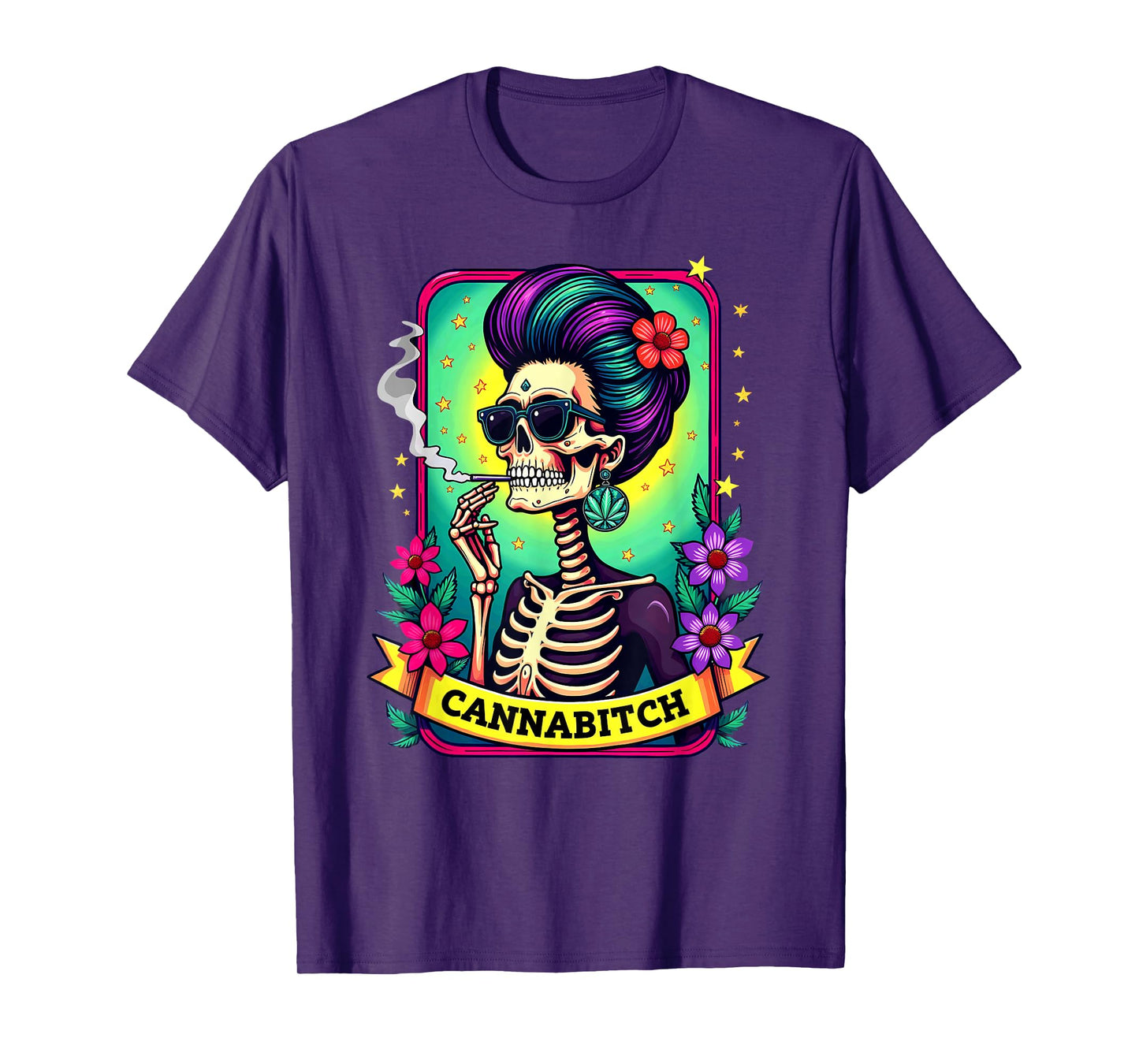 Tarot Card Cannabitch Skeleton Stoners Marijuana Smoking T-Shirt