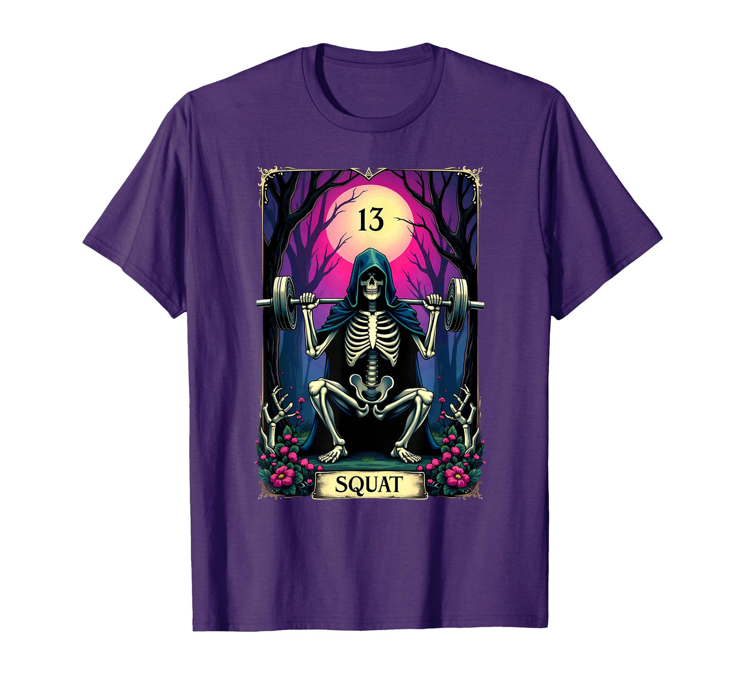 Gothic Tarot Card Skeleton Squat Weightlifting T-Shirt