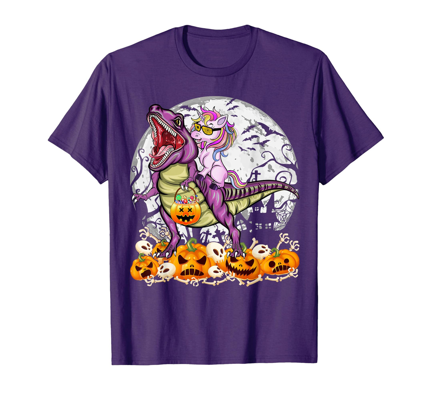 Unicorn Riding Dinosaur T rex Spooky Halloween Costume Girls T-Shirt