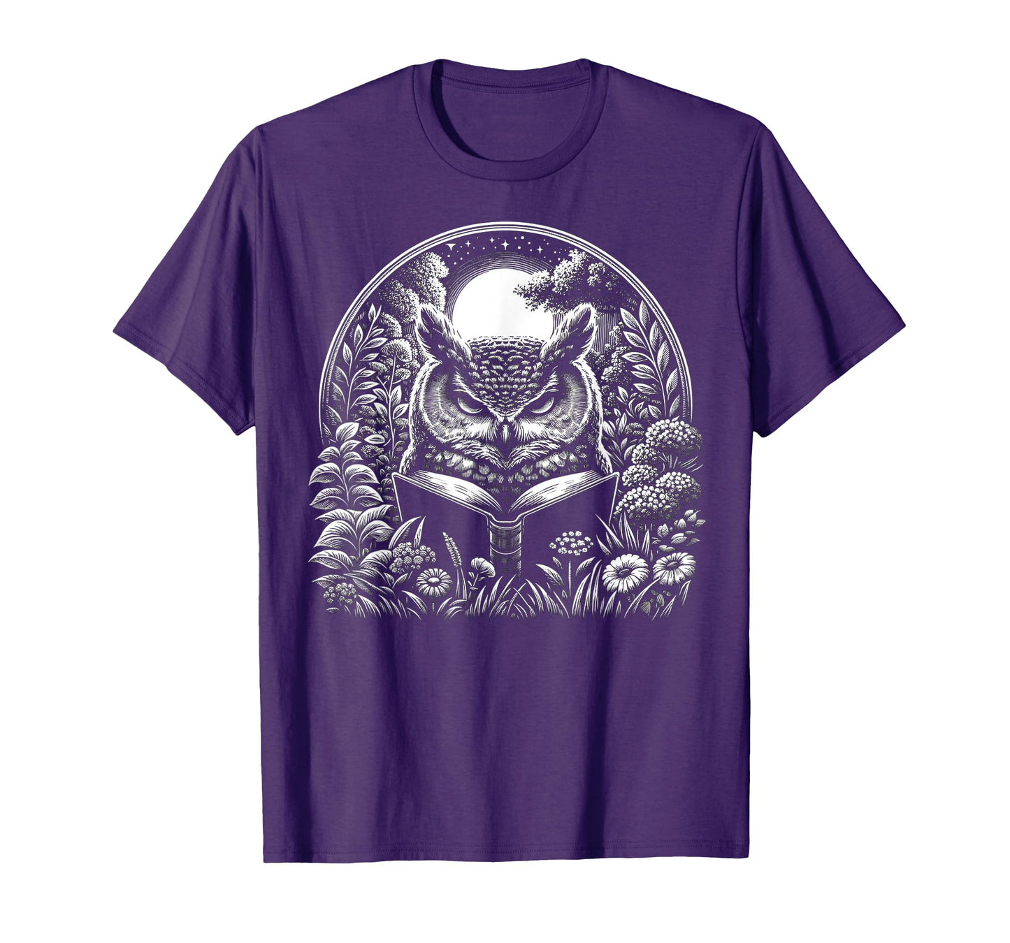 Owl Reading Book - Full Moon Scenery Reader T-Shirt