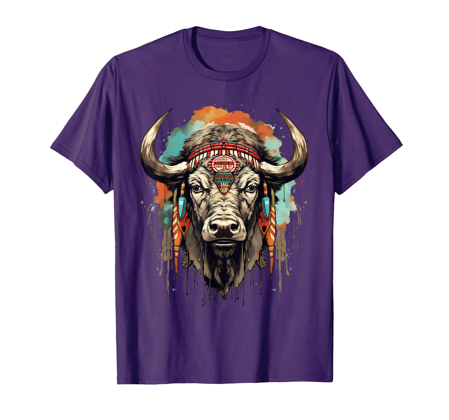 Buffalo Indian Artwork Wildlife Safari Nature Bison Portrait T-Shirt