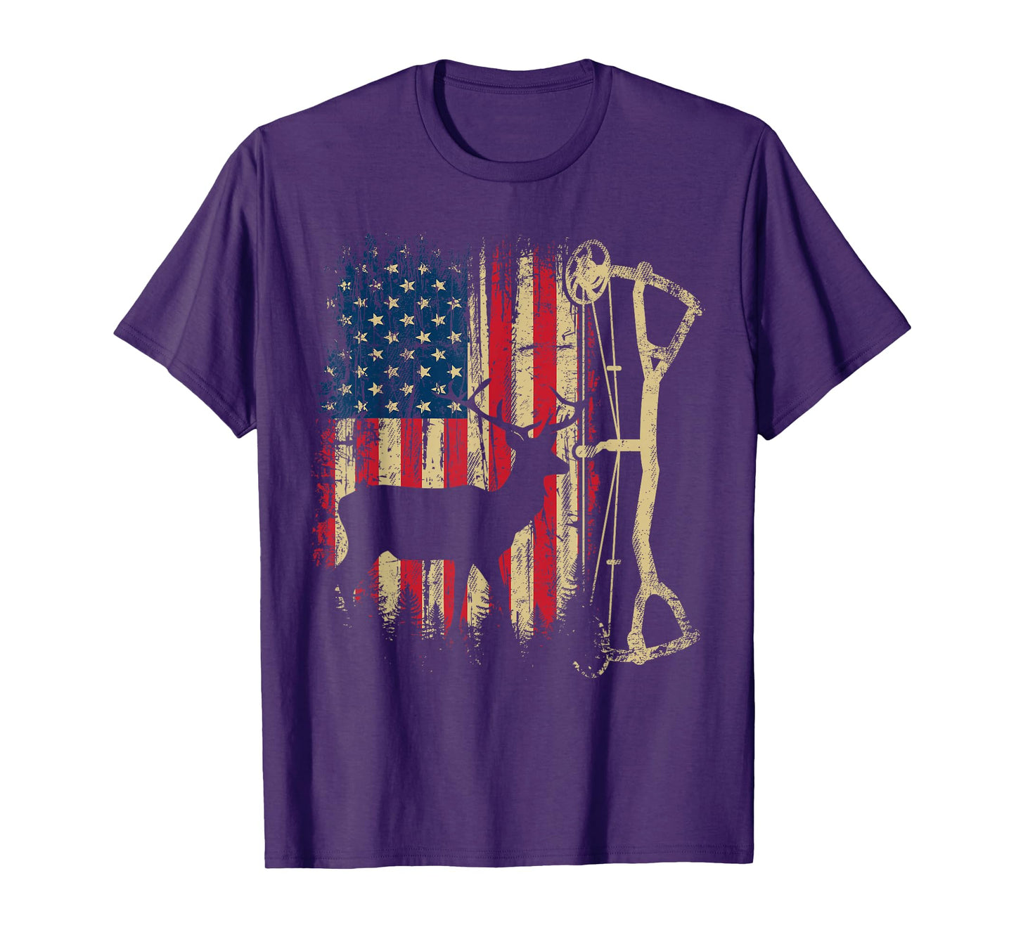 Patriotic Bowhunting USA Flag Deer Hunting Elk Archery Bow T-Shirt