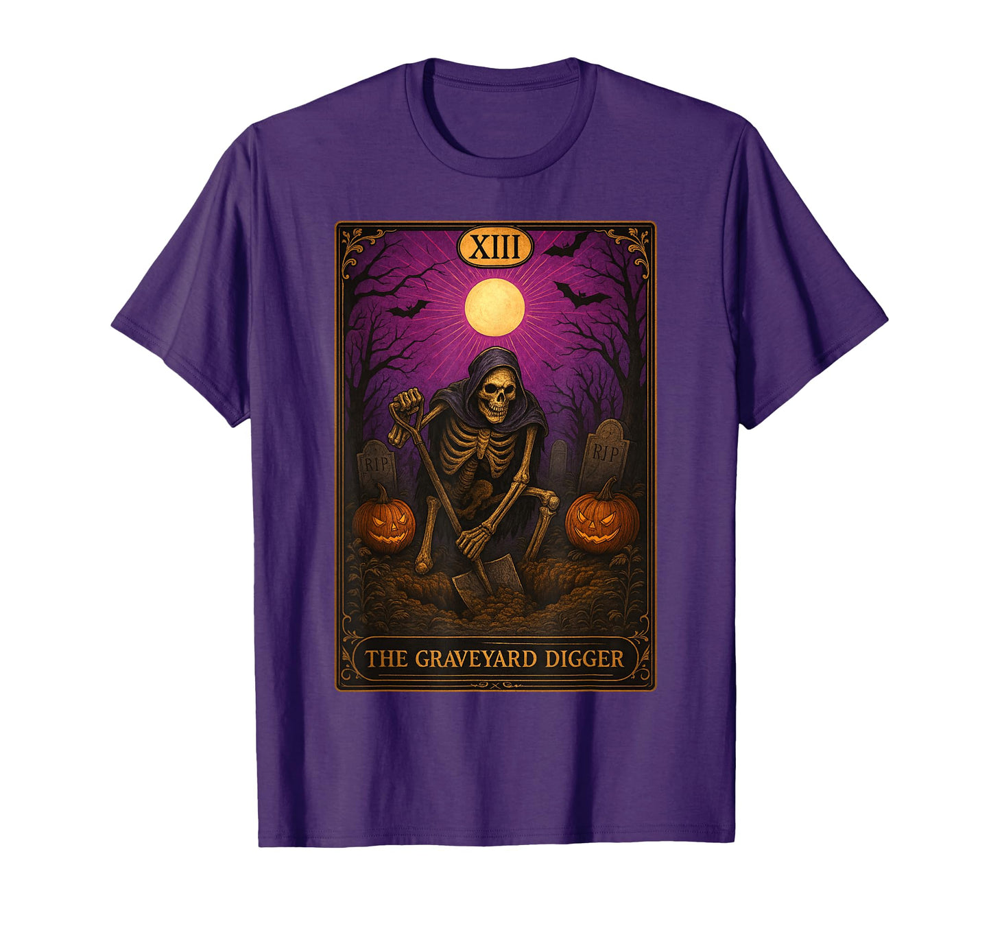Graveyard Digger Skeleton Gothic Tarot Card for Grave Worker T-Shirt