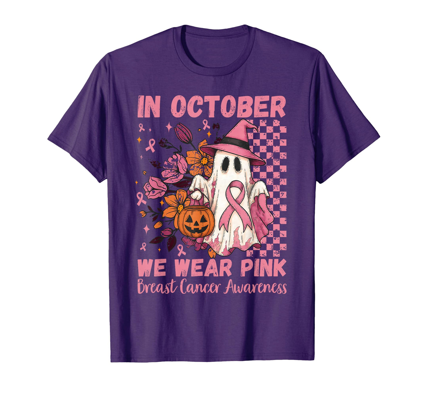 Breast Cancer Women Floral Vintage in October We Wear Pink T-Shirt