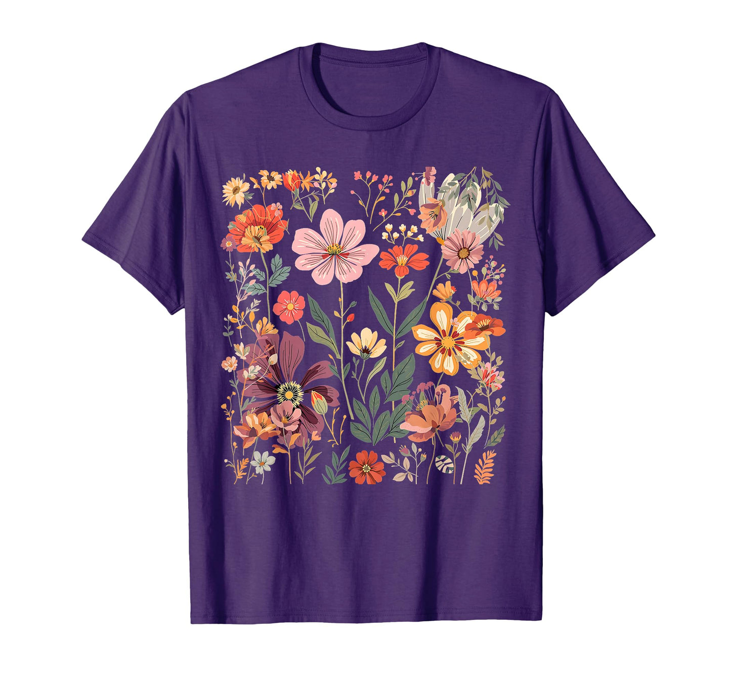Wildflowers Pressed Flowers Art Vintage Boho Floral T-Shirt
