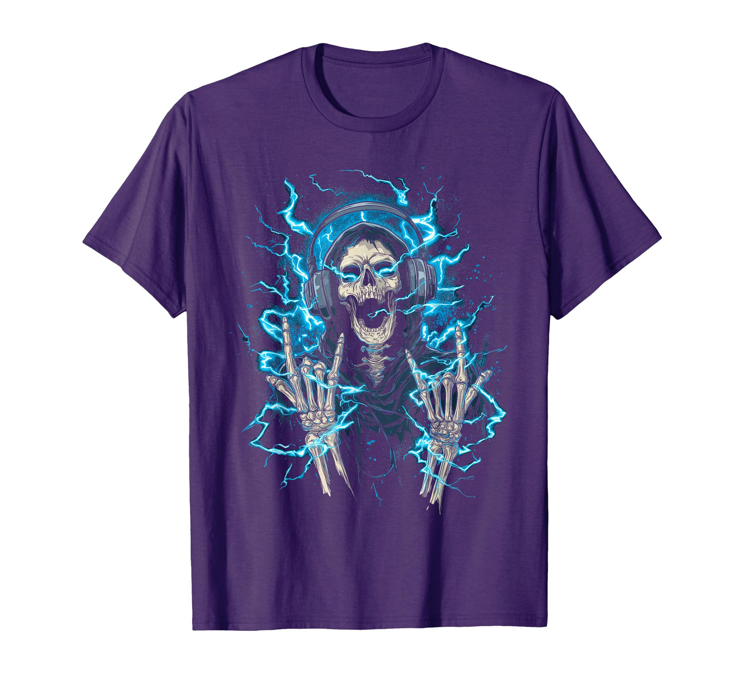 Y2k Gothic Emo Skull Electric Skeleton DJ Headphones T-Shirt