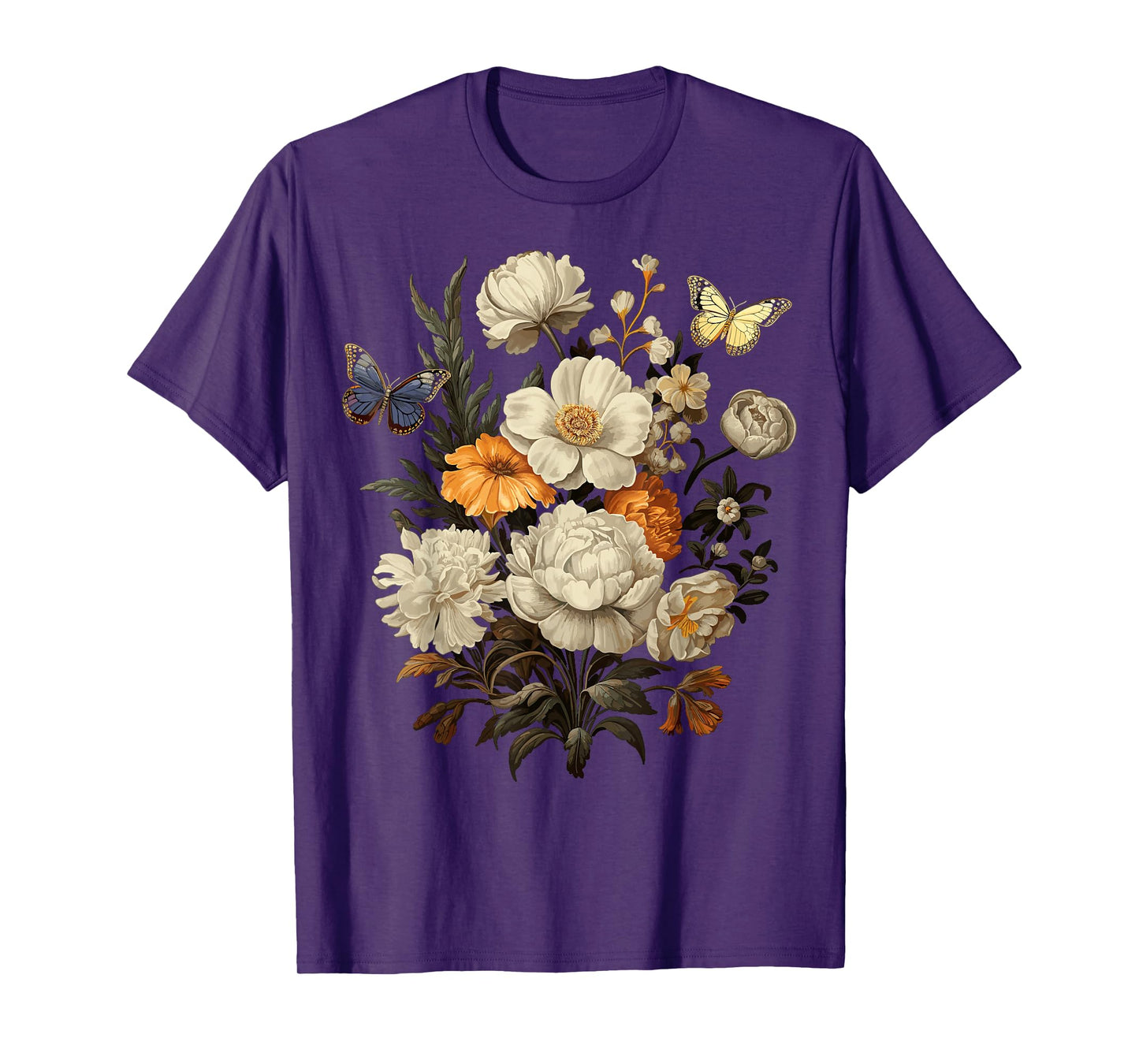 Vintage Pressed Flowers Butterflies Floral Boho Wildflowers T-Shirt