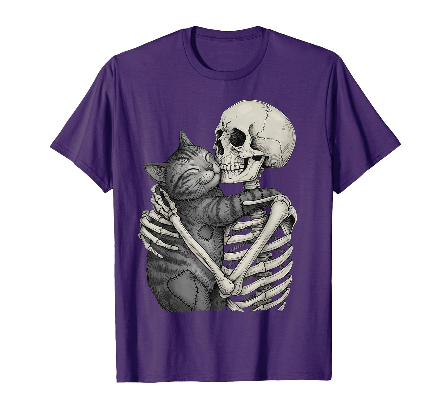 Skeleton Hugging Cat Cute Halloween Graphic for Women T-Shirt