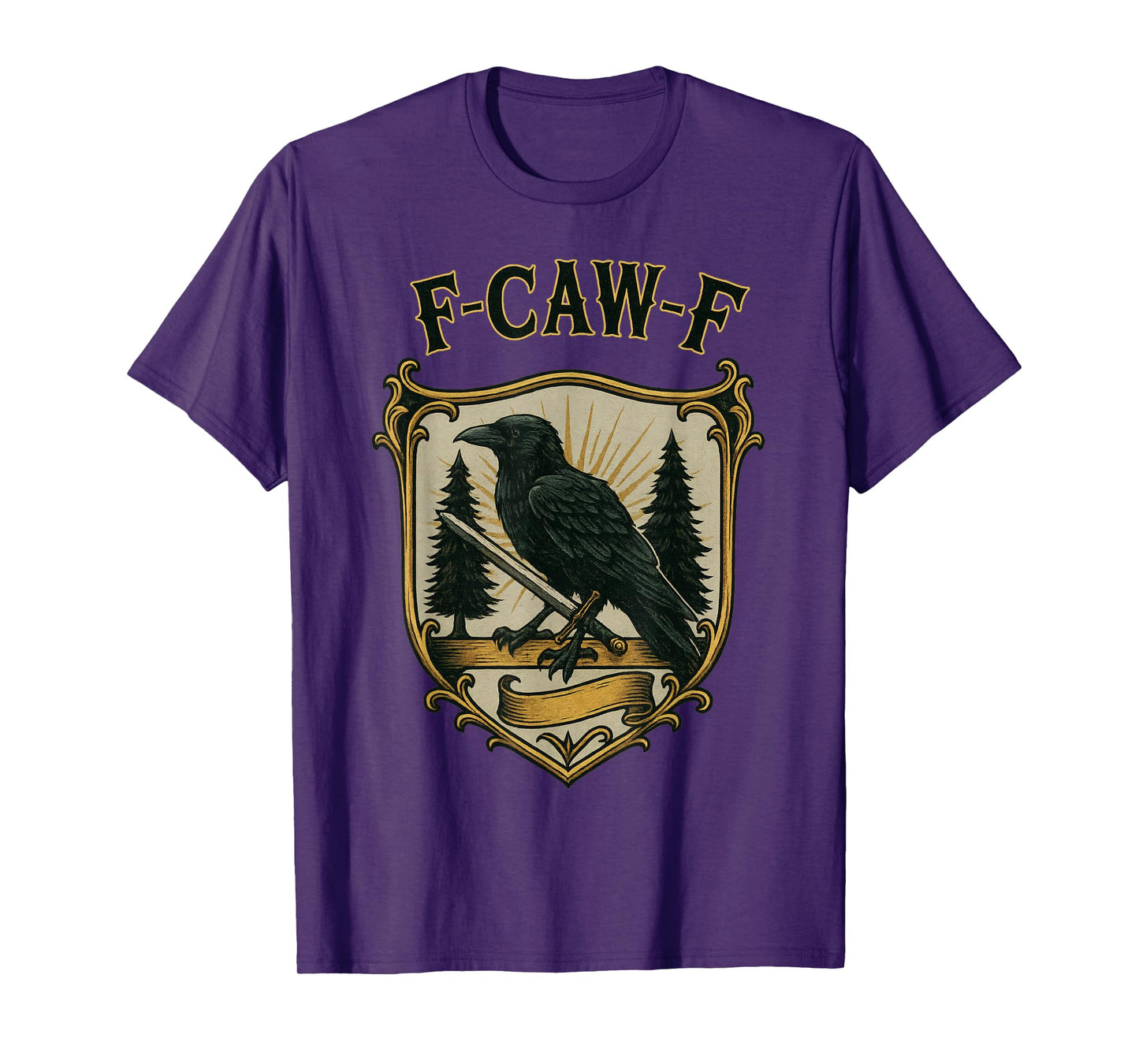 F-Caw-F Black Crow Vintage Crest Gothic Raven Adult Humor T-Shirt