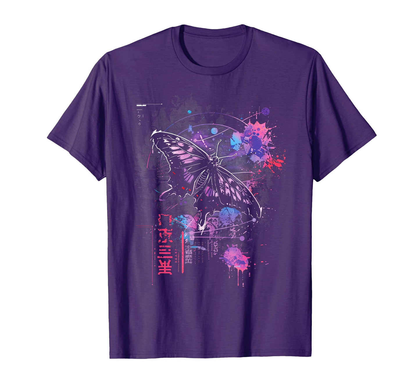 Anime Japanese Goth Cyberpunk City Butterfly Abstract Art T-Shirt