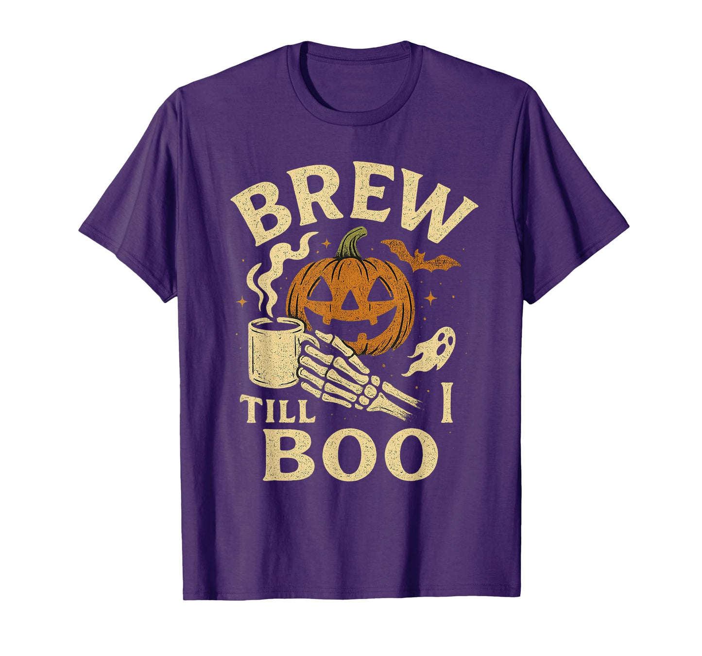 Brew Till I Boo Funny Halloween Coffee Skeleton T-Shirt