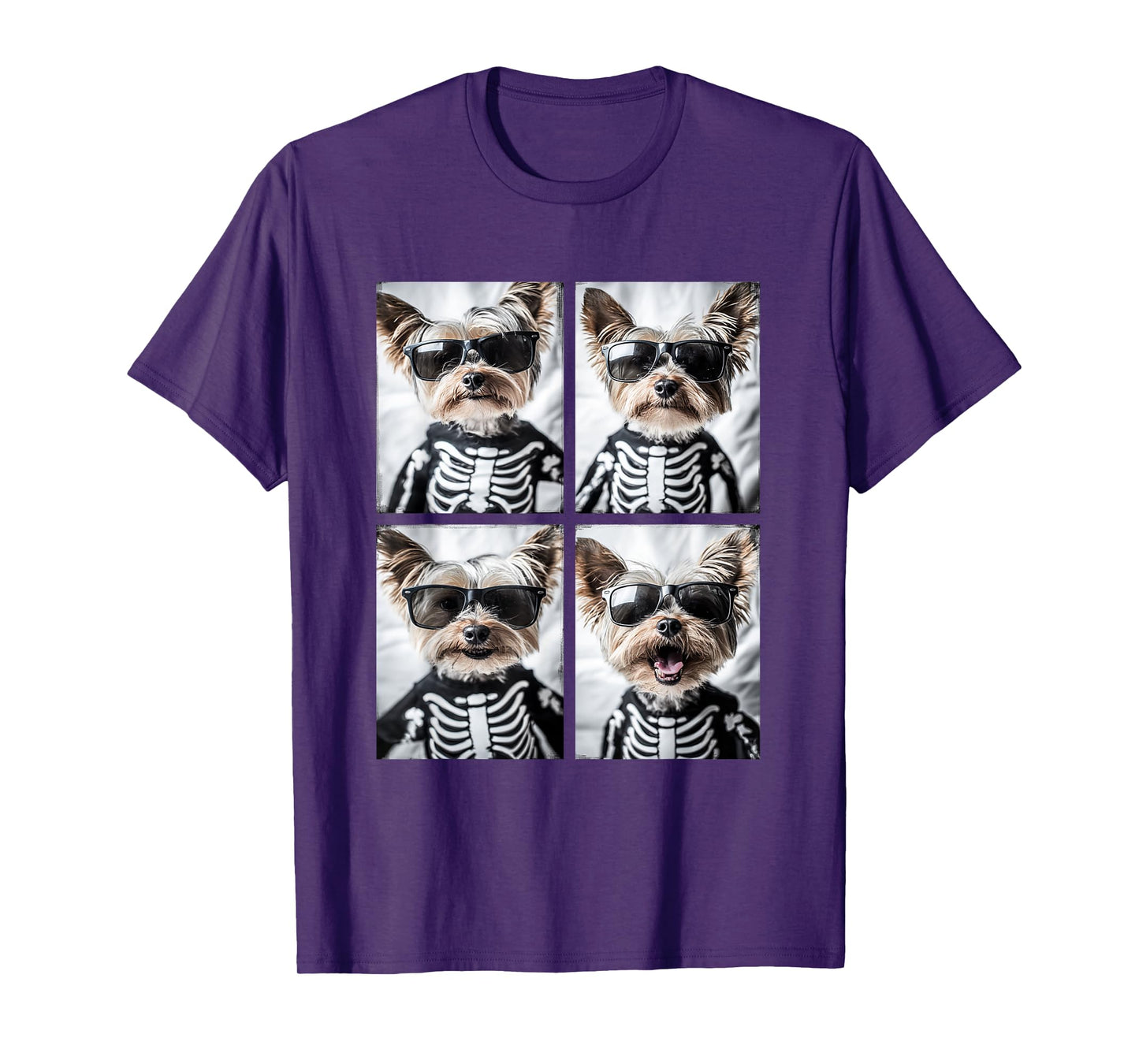 Yorkshire Terrier with Sunglasses Skeleton Costume Halloween T-Shirt