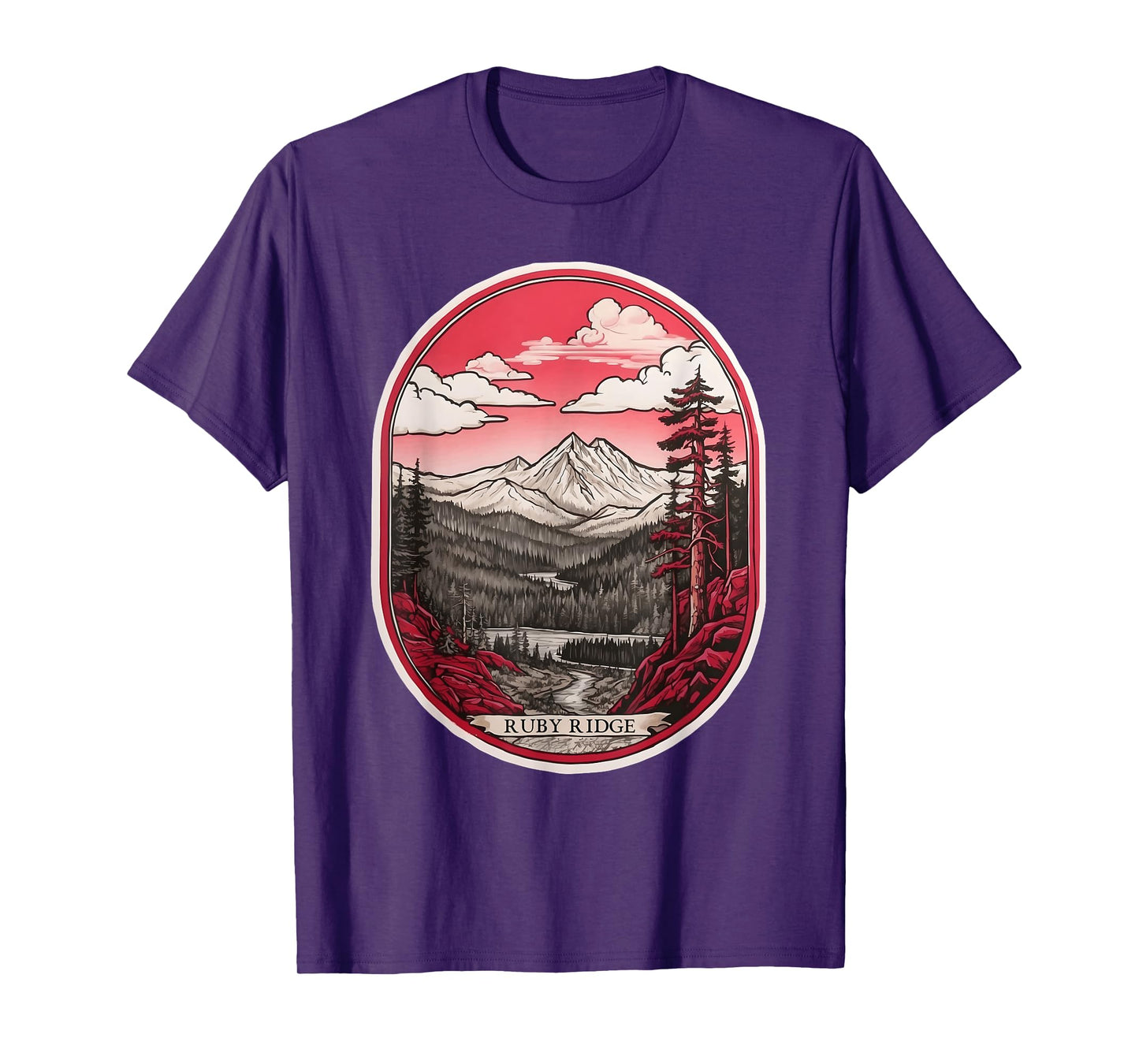 Ruby Ridge - Mountain Majesty - Black, White, and Red T-Shirt