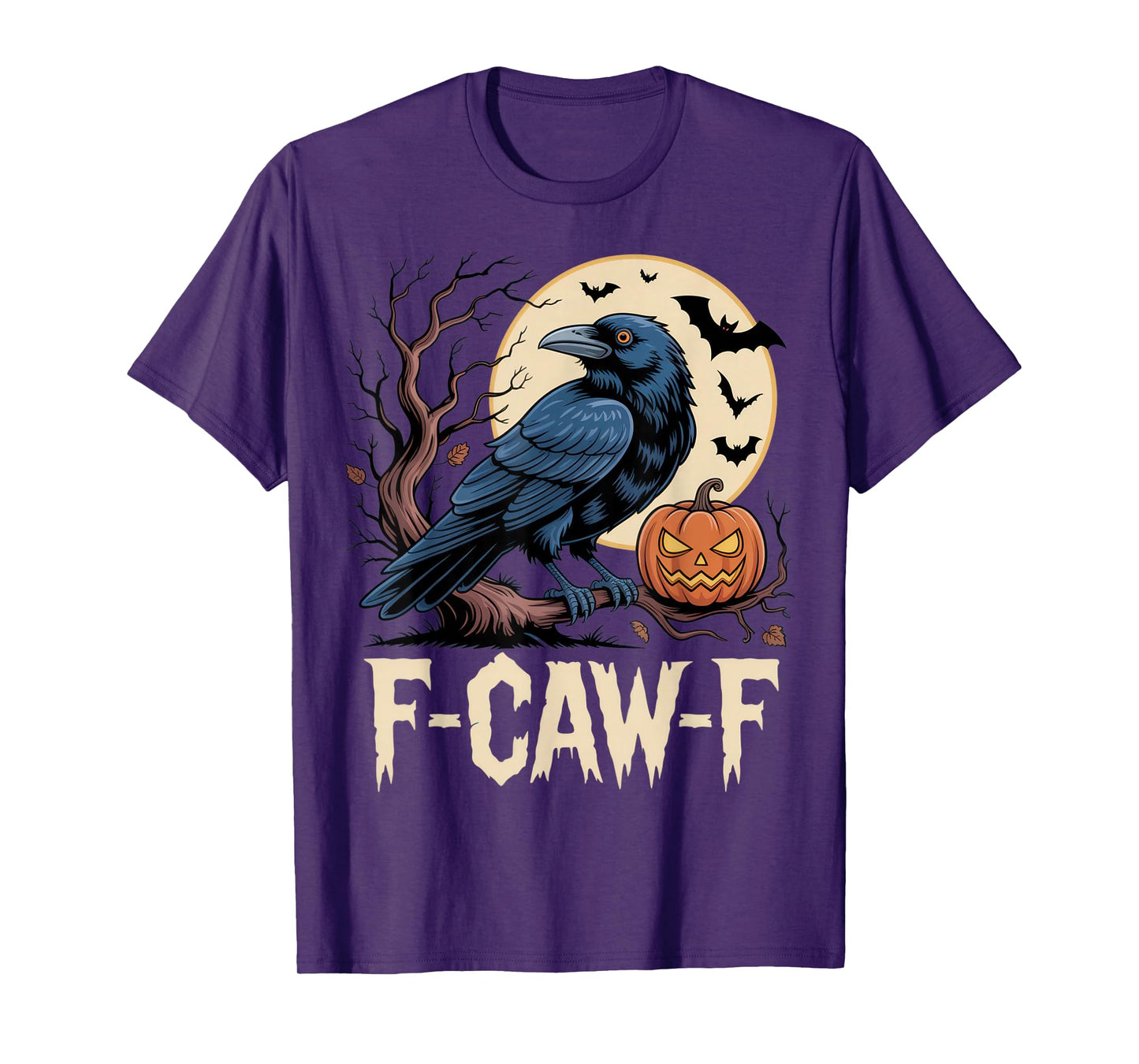 F-CAW-F Funny Raven Halloween Outfit Spooky Pumpkin Moon T-Shirt