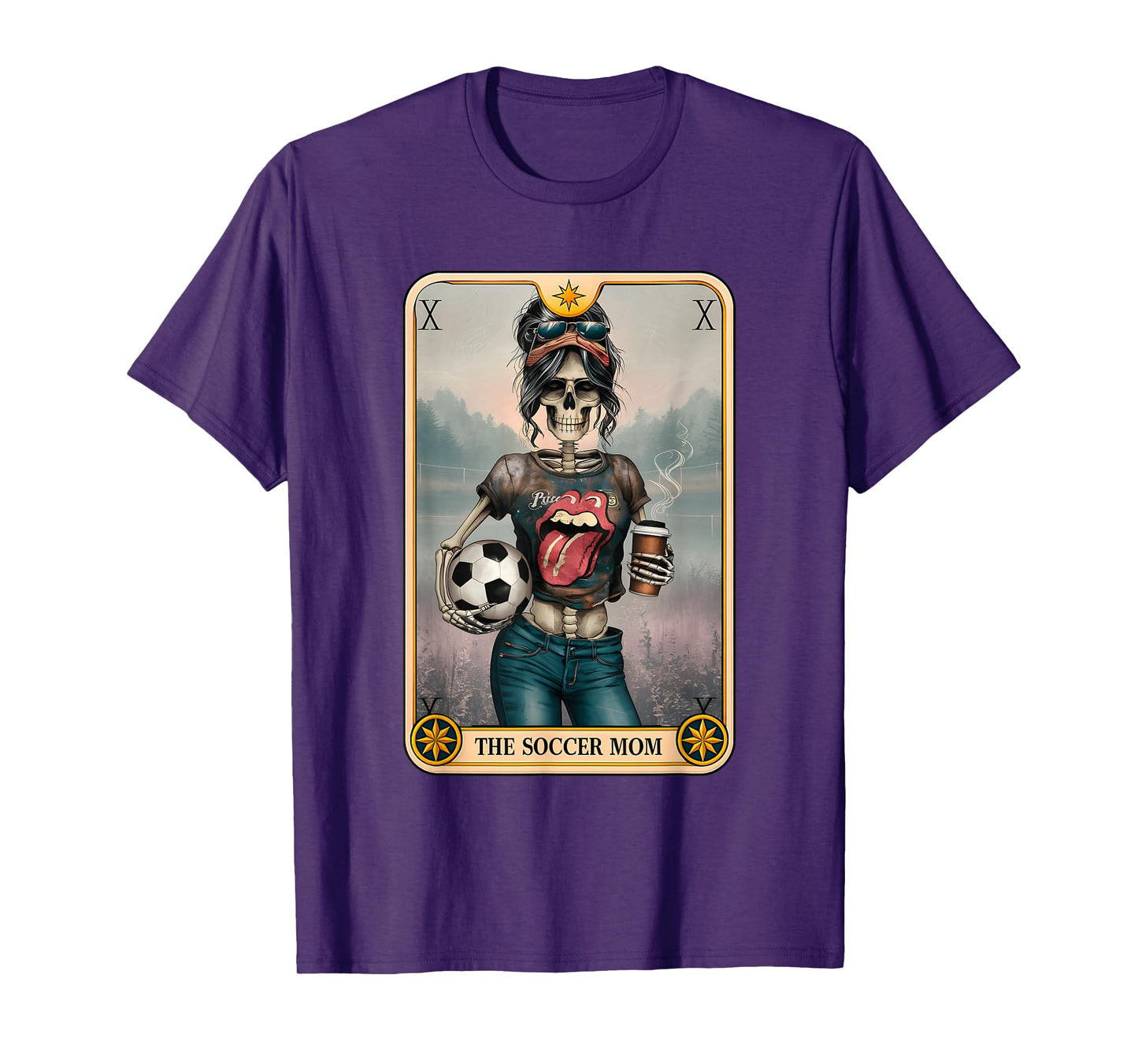 Soccer Mom Tarot Card Skeleton Messy Bun Hair Mama Halloween T-Shirt