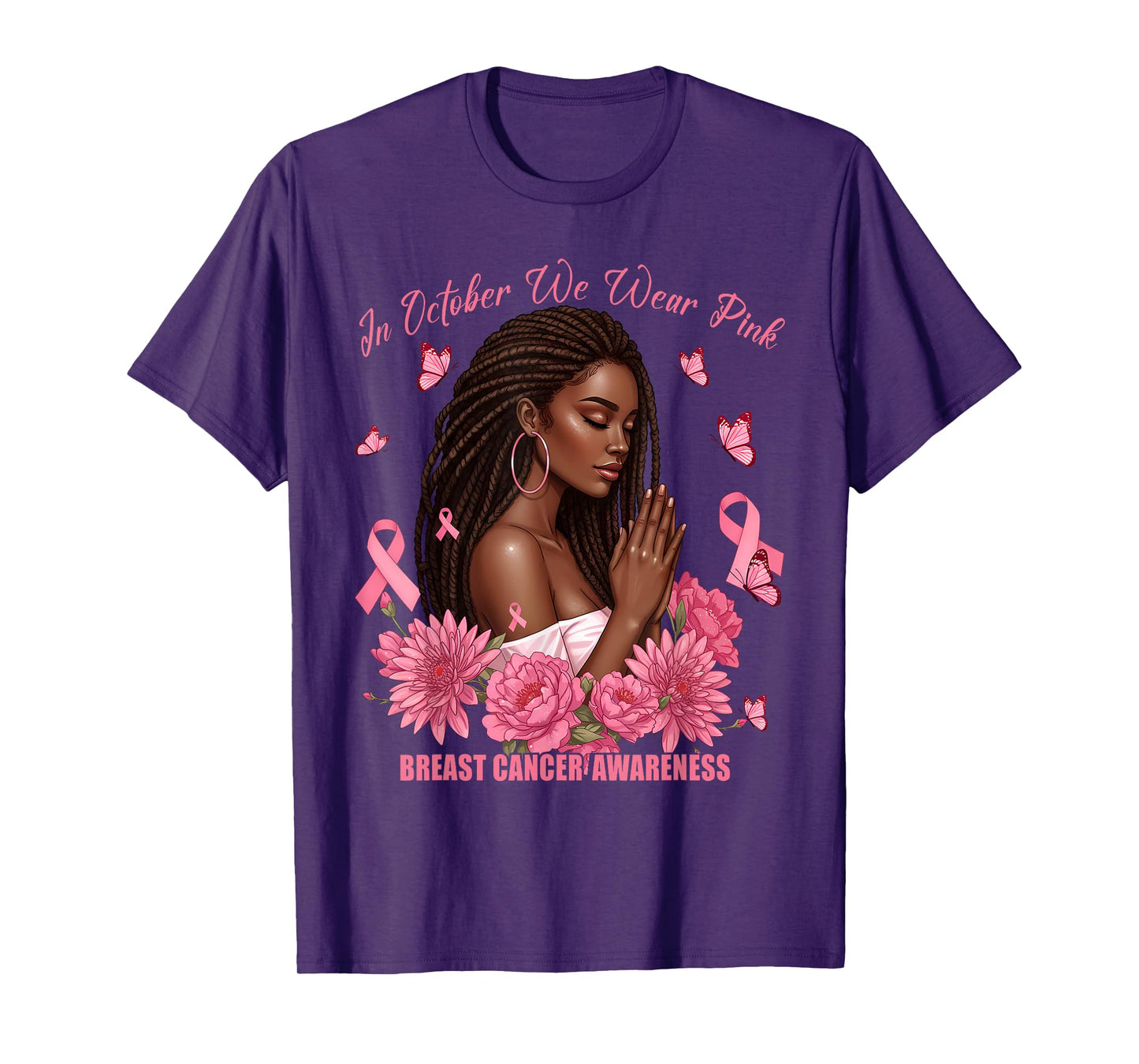 In October We Wear Pink For Breast Cancer Month Floral Pink T-Shirt