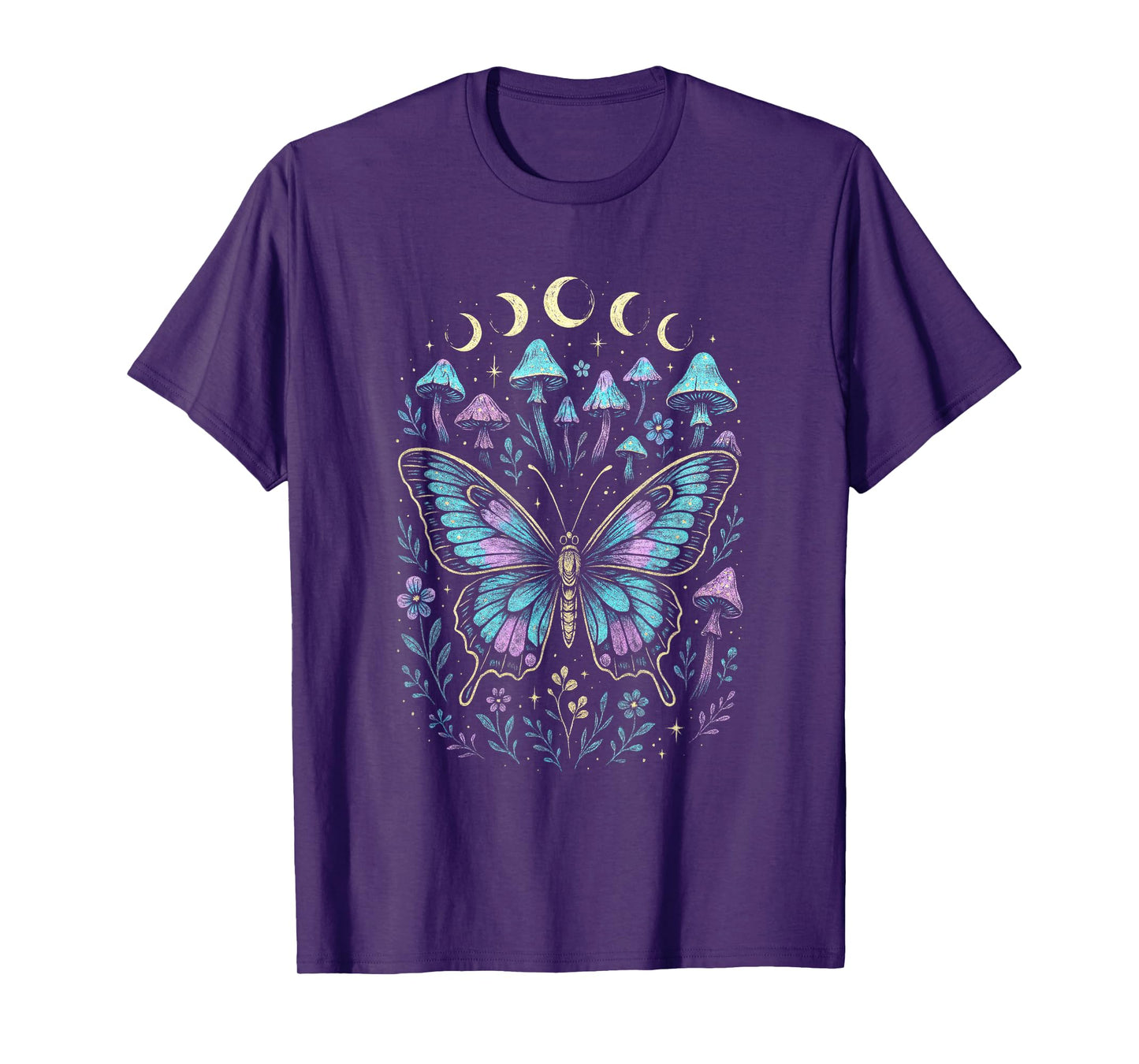 Butterfly Moon Nature Mushroom Magical Colorful T-Shirt
