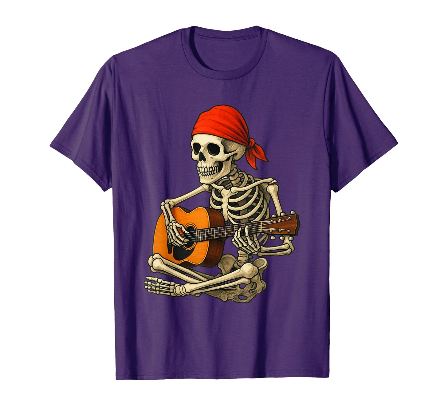 Skeleton Playing Guitar with Red Bandana Music Lover T-Shirt