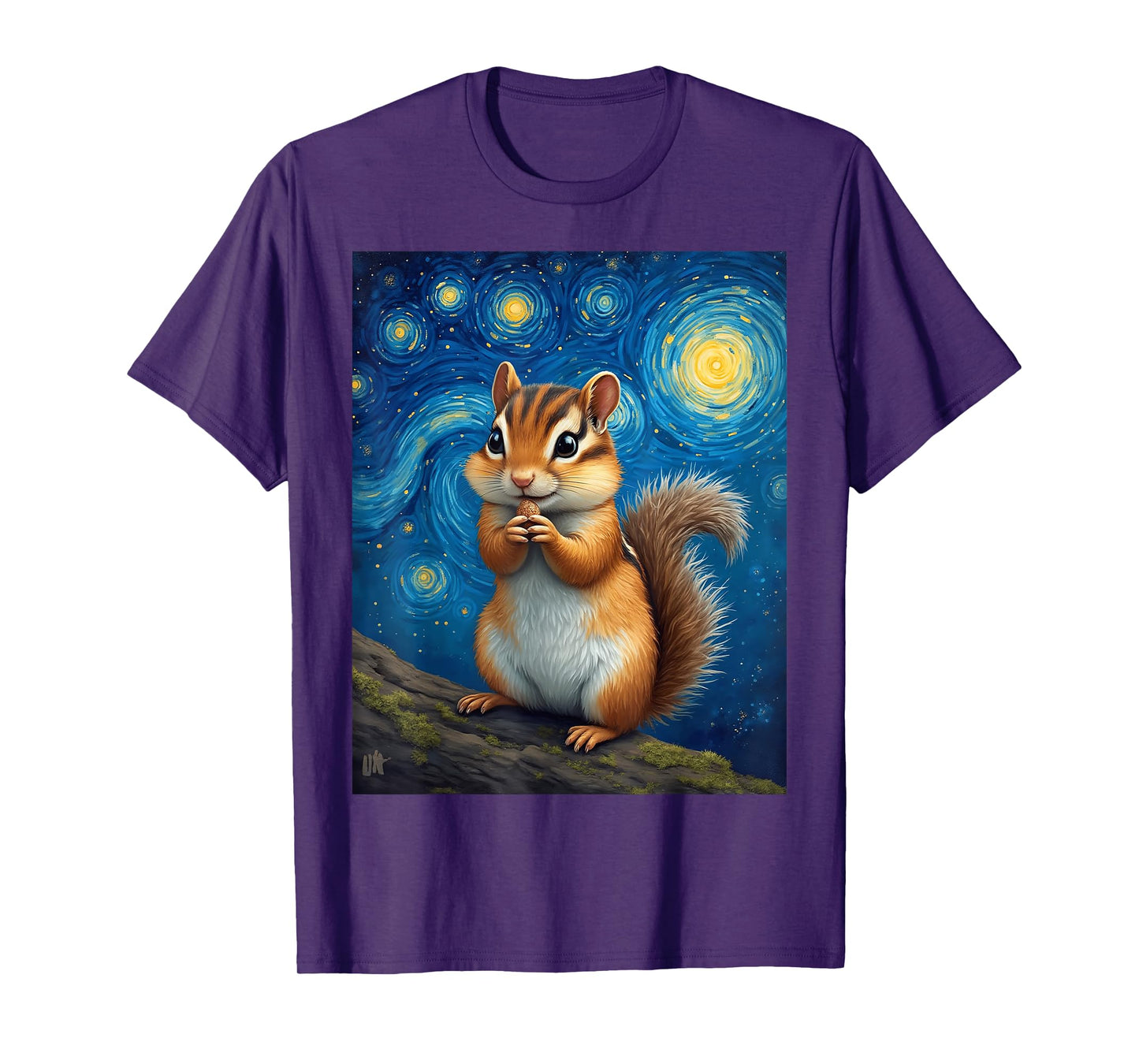 Van Gogh's Starry Night Chipmunk Striped Squirrel Animal T-Shirt