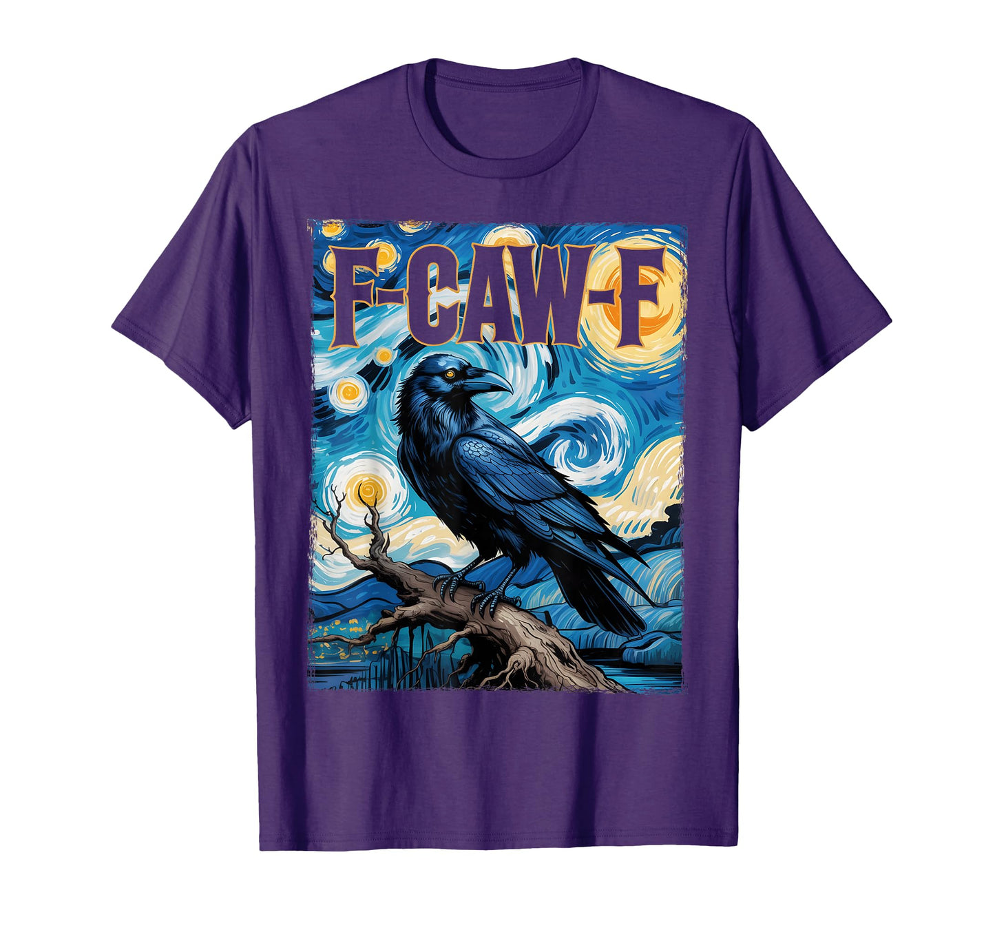 Funny F-Caw-F Black Crow Van Gogh Starry Night Adult Humor T-Shirt