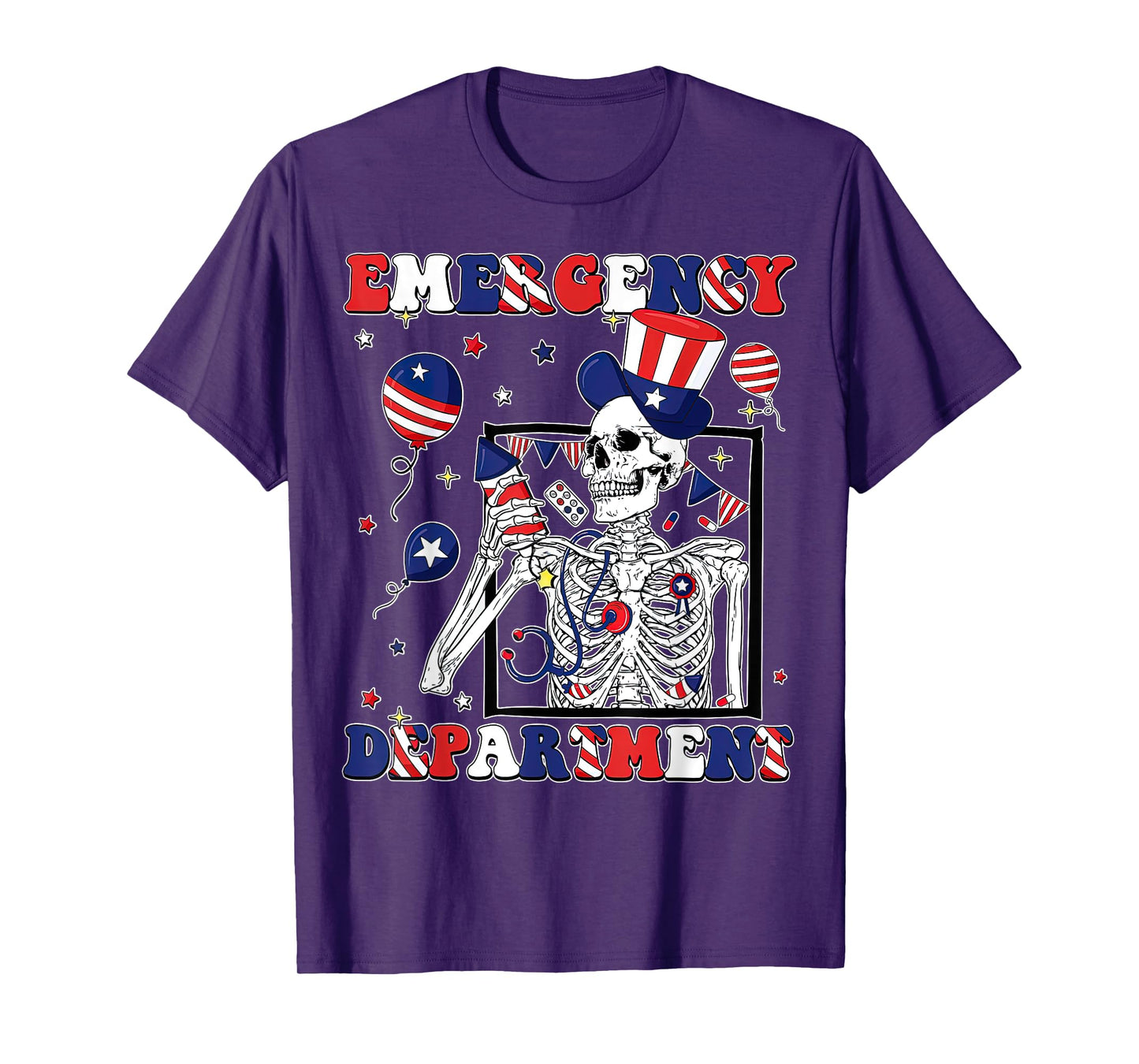 Funny Skeleton Emergency Department 4th Of July ER Nurse T-Shirt