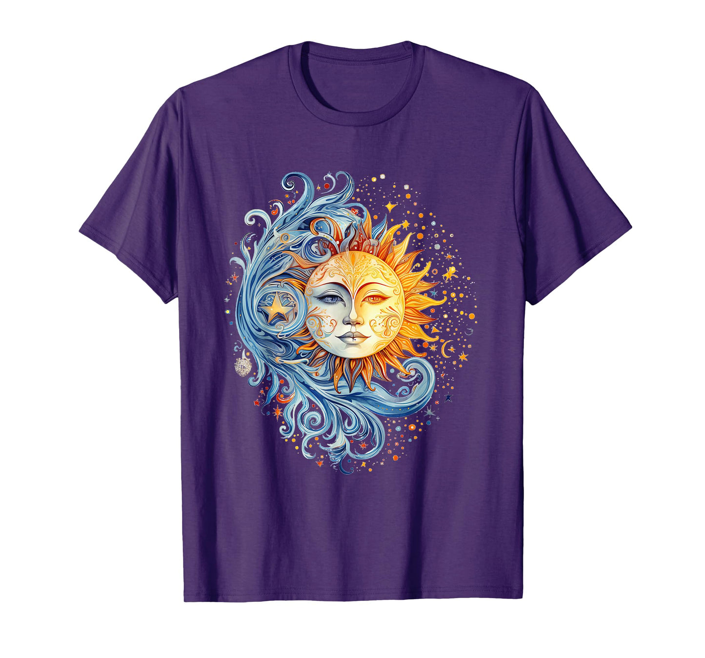 Mystical Sun and Moon with Woman Mystical Flowers Aesthetic T-Shirt