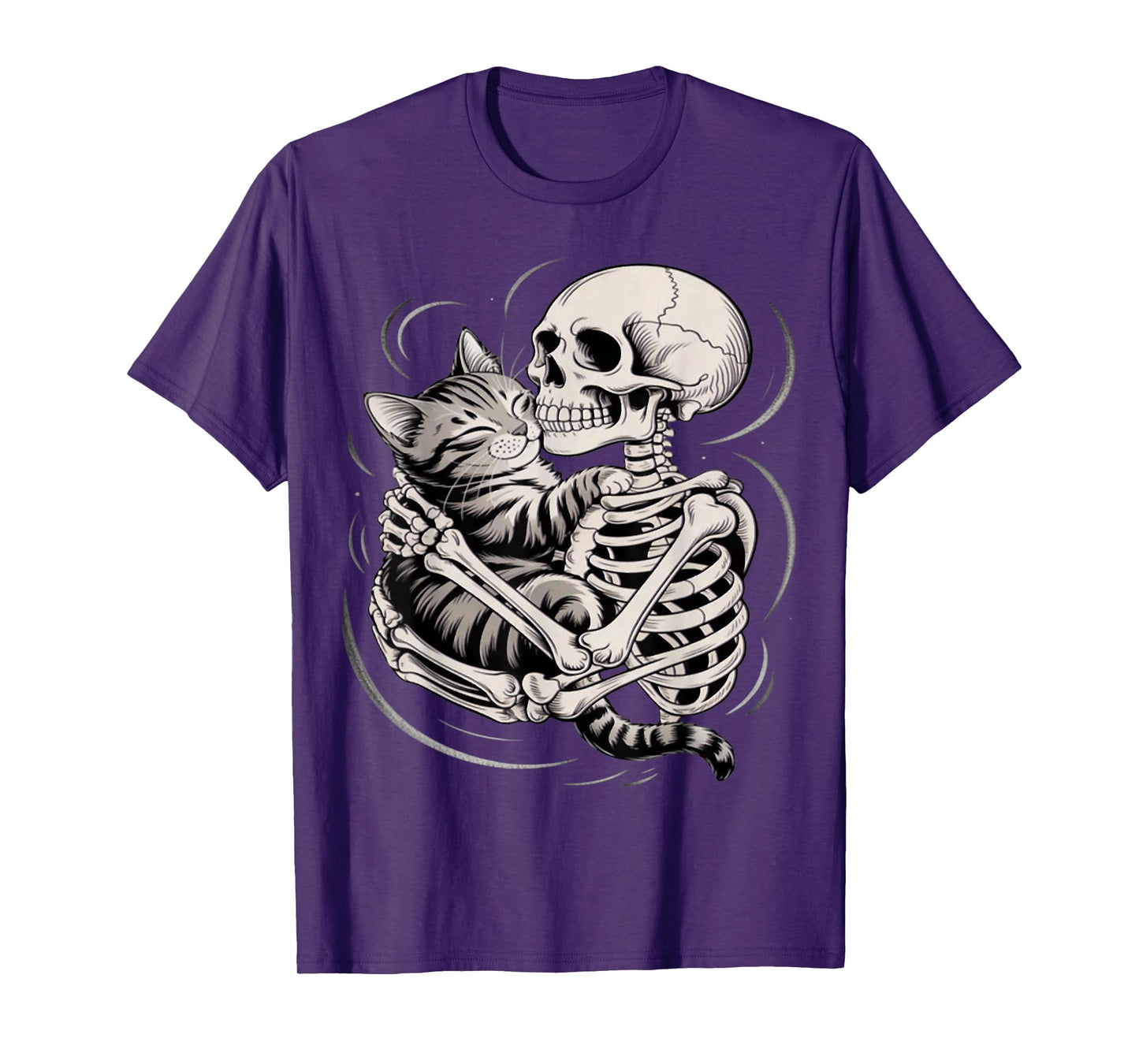 Skeleton Hugging Cat Halloween Cat Lover Cat Mom Dad T-Shirt