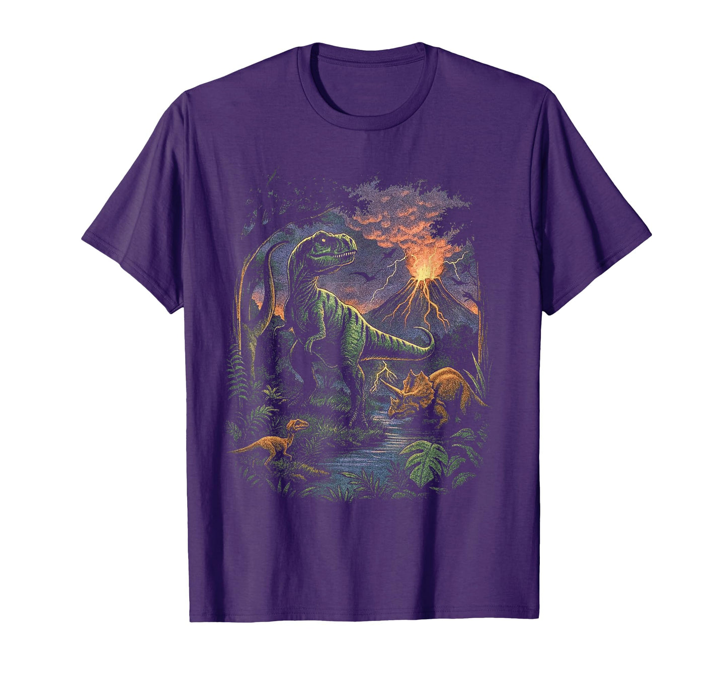 Vintage Dinosaur 90s T Rex and Triceratops Volcano Nature T-Shirt