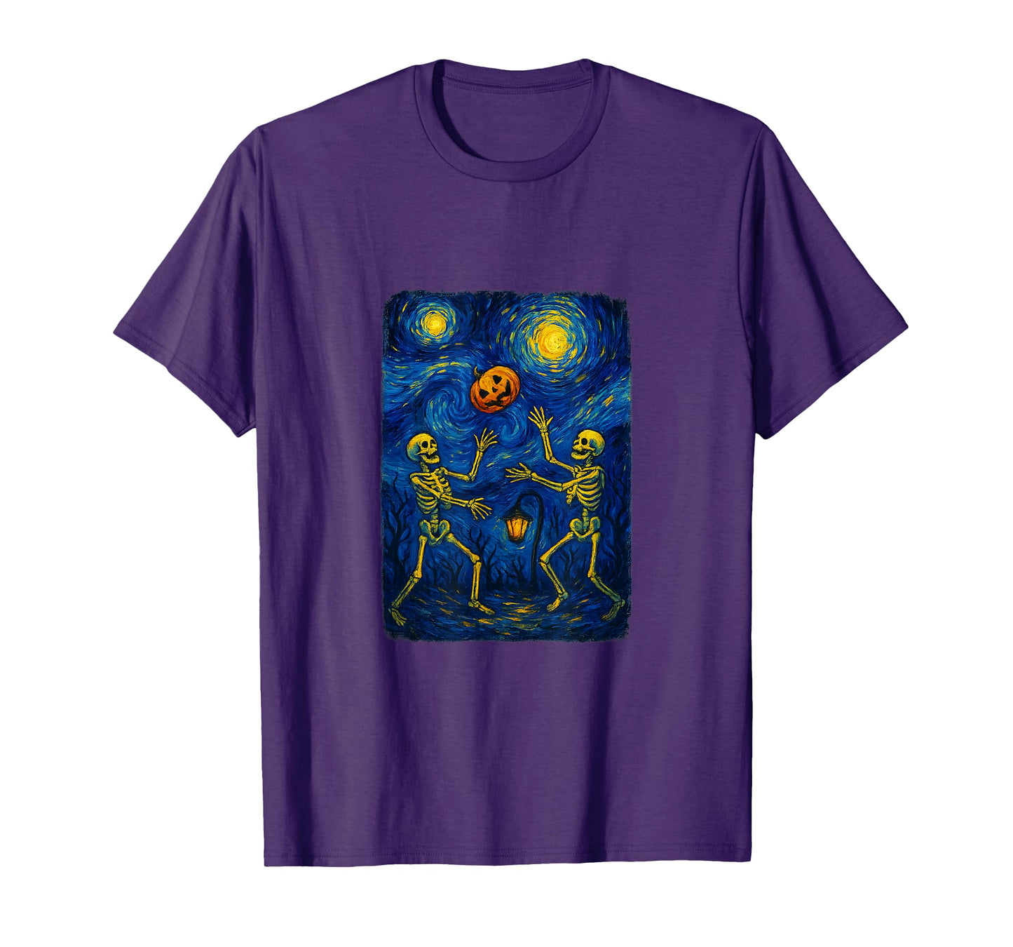 Starry Night Skeleton Pumpkin Spooky Halloween Costume T-Shirt