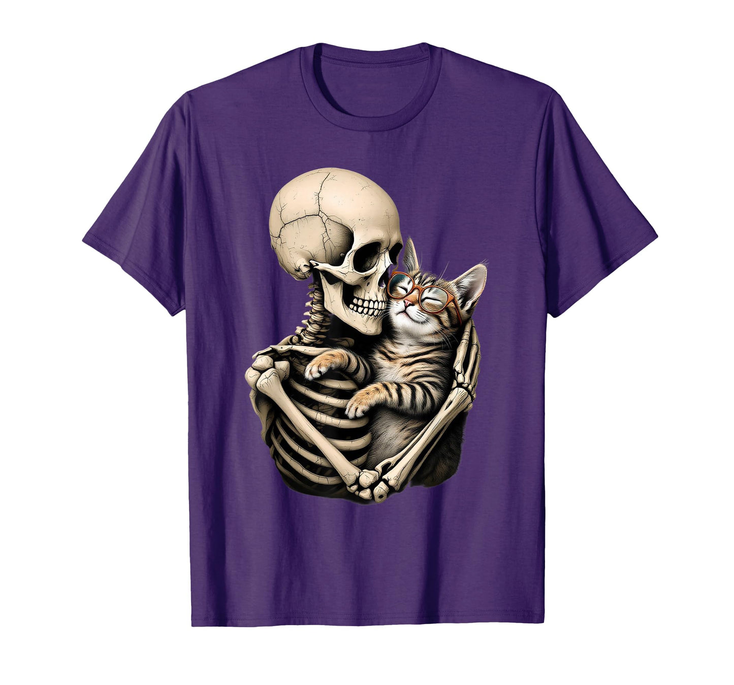 Skeleton Hugging Cat Halloween Cat Lover Cat Mom Dad Costume T-Shirt