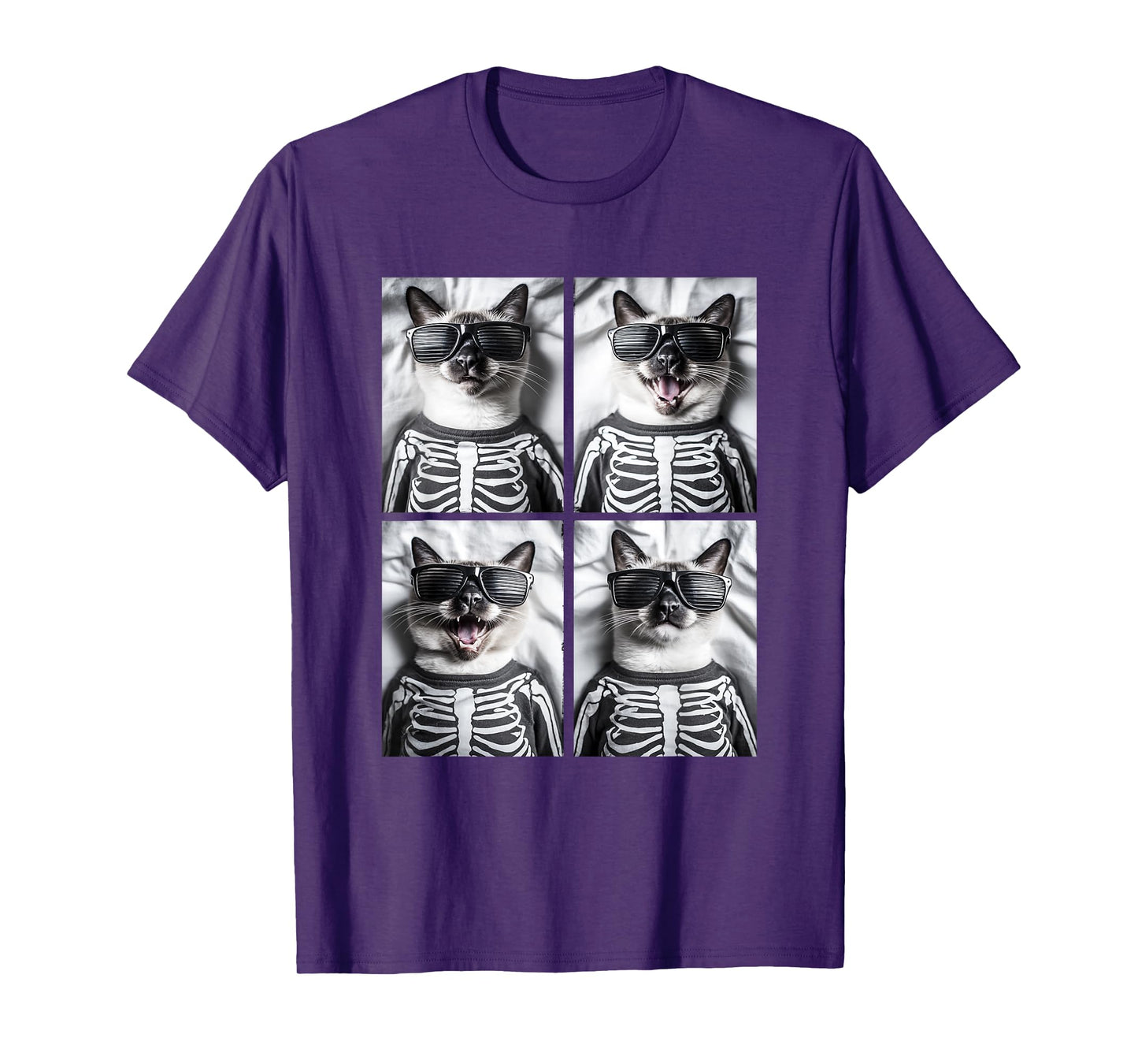 Siamese Cat with Sunglasses Skeleton Costume Funny Halloween T-Shirt