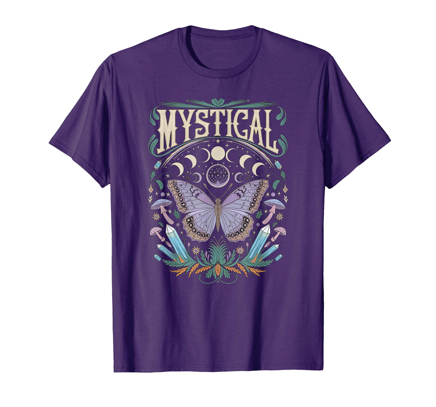 mystical goblincore moth and butterfly moonphases flowers T-Shirt